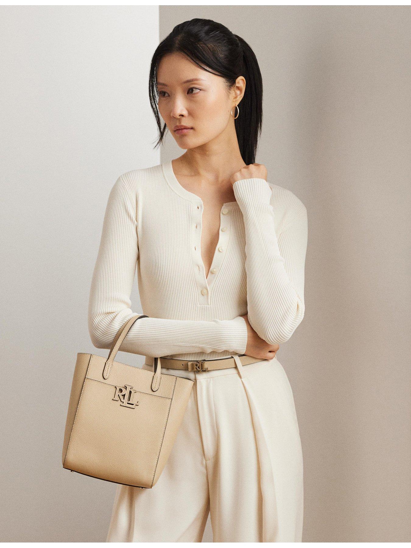 Image 2 of 5 of Lauren by Ralph Lauren Cameryn Small Leather Embossed Tote - Cream