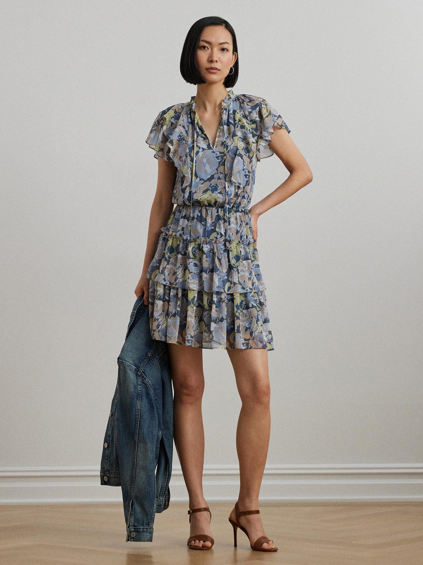 Lauren by Ralph Lauren Devany Short Sleeve Day Dress - Blue