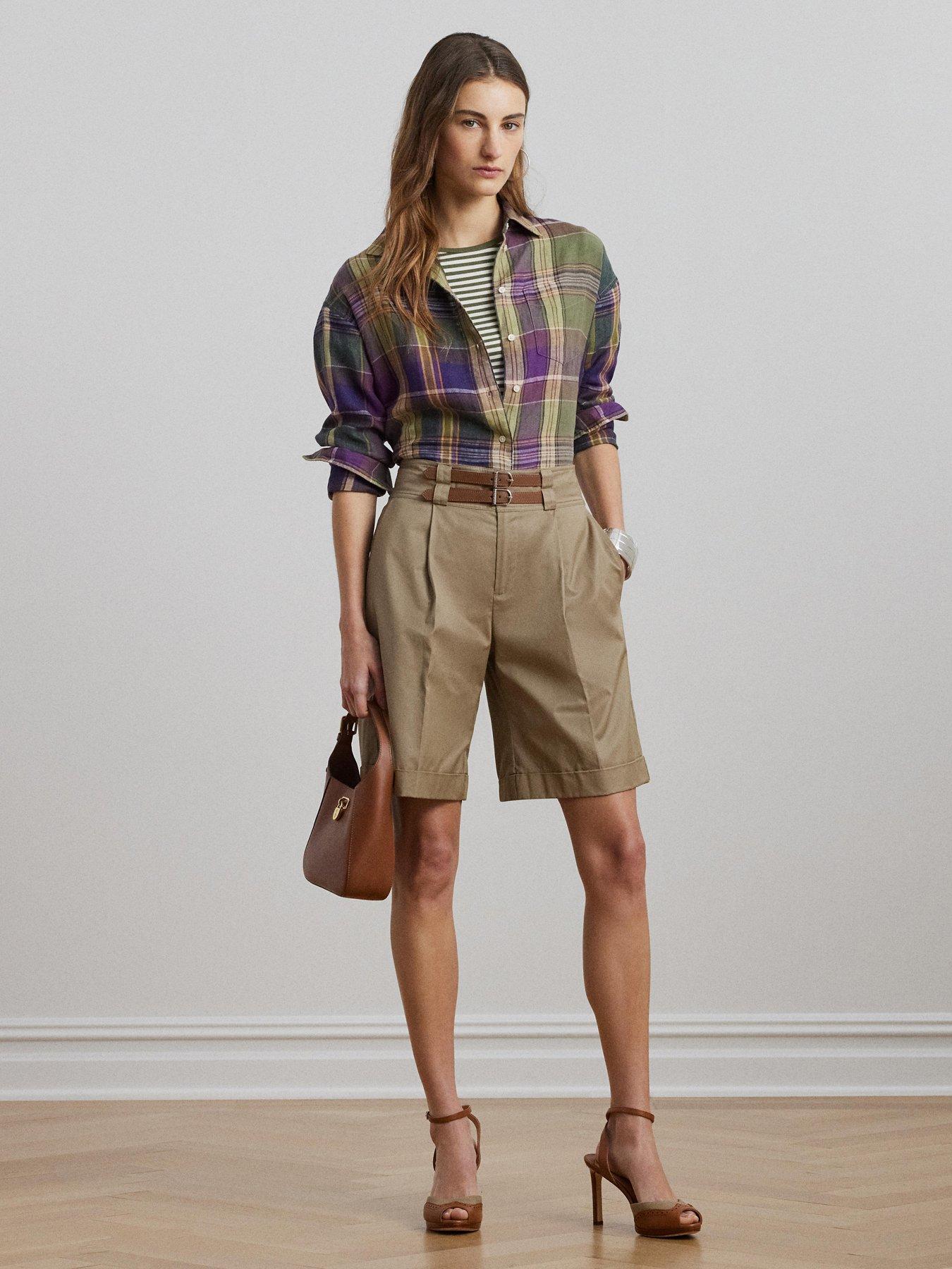  image of lauren-by-ralph-lauren-gavrell-pleated-shorts-beige