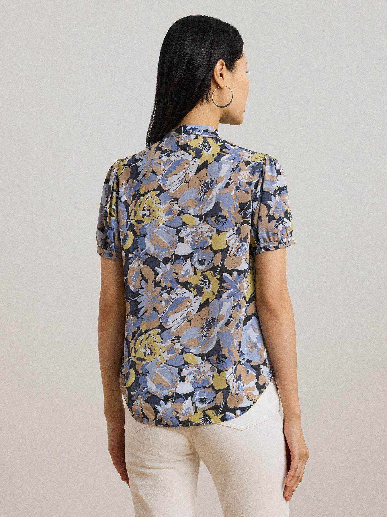 stillFront image of lauren-by-ralph-lauren-jalfred-short-sleeve-button-front-shirt-blue