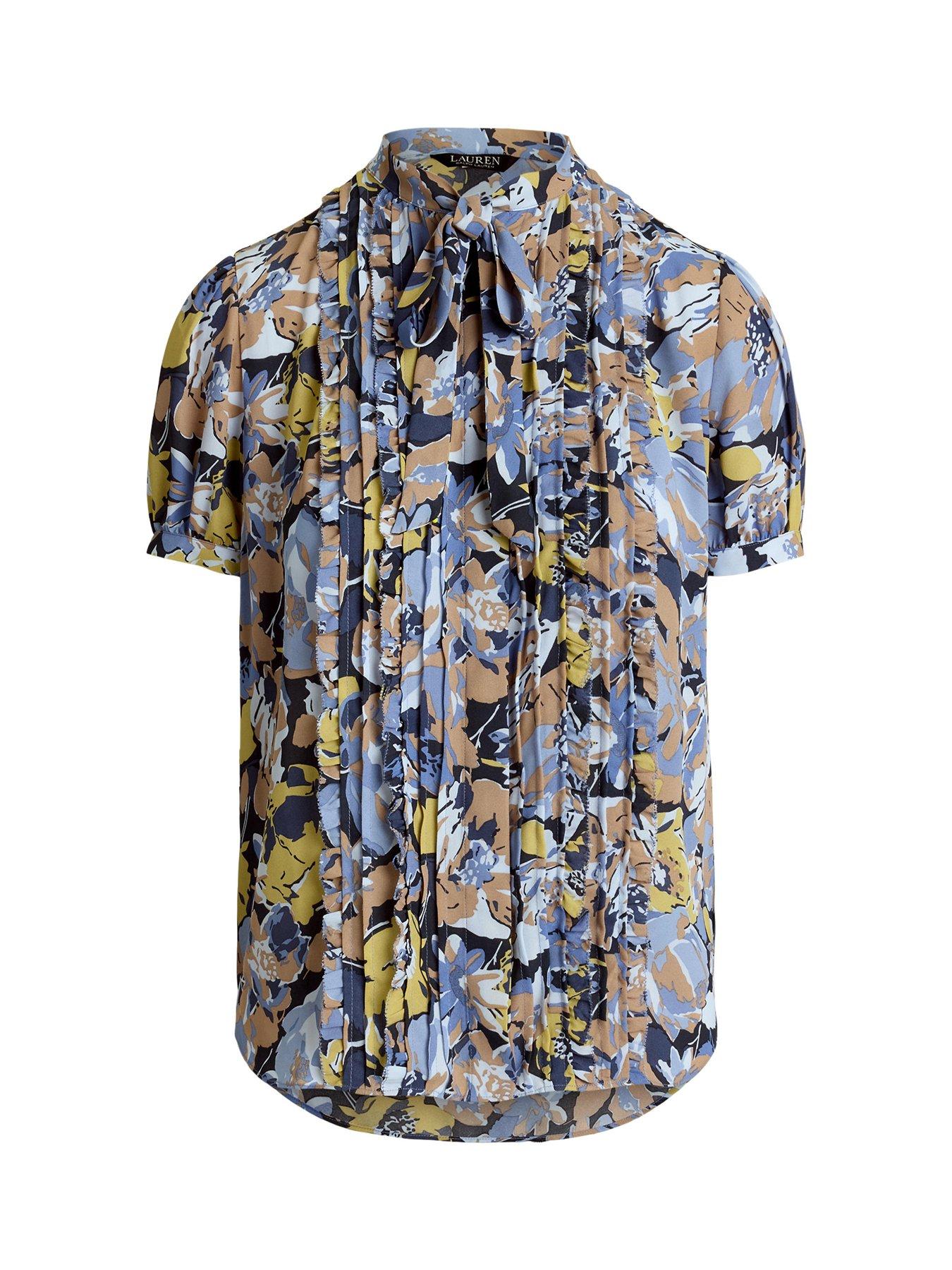  image of lauren-by-ralph-lauren-jalfred-short-sleeve-button-front-shirt-blue