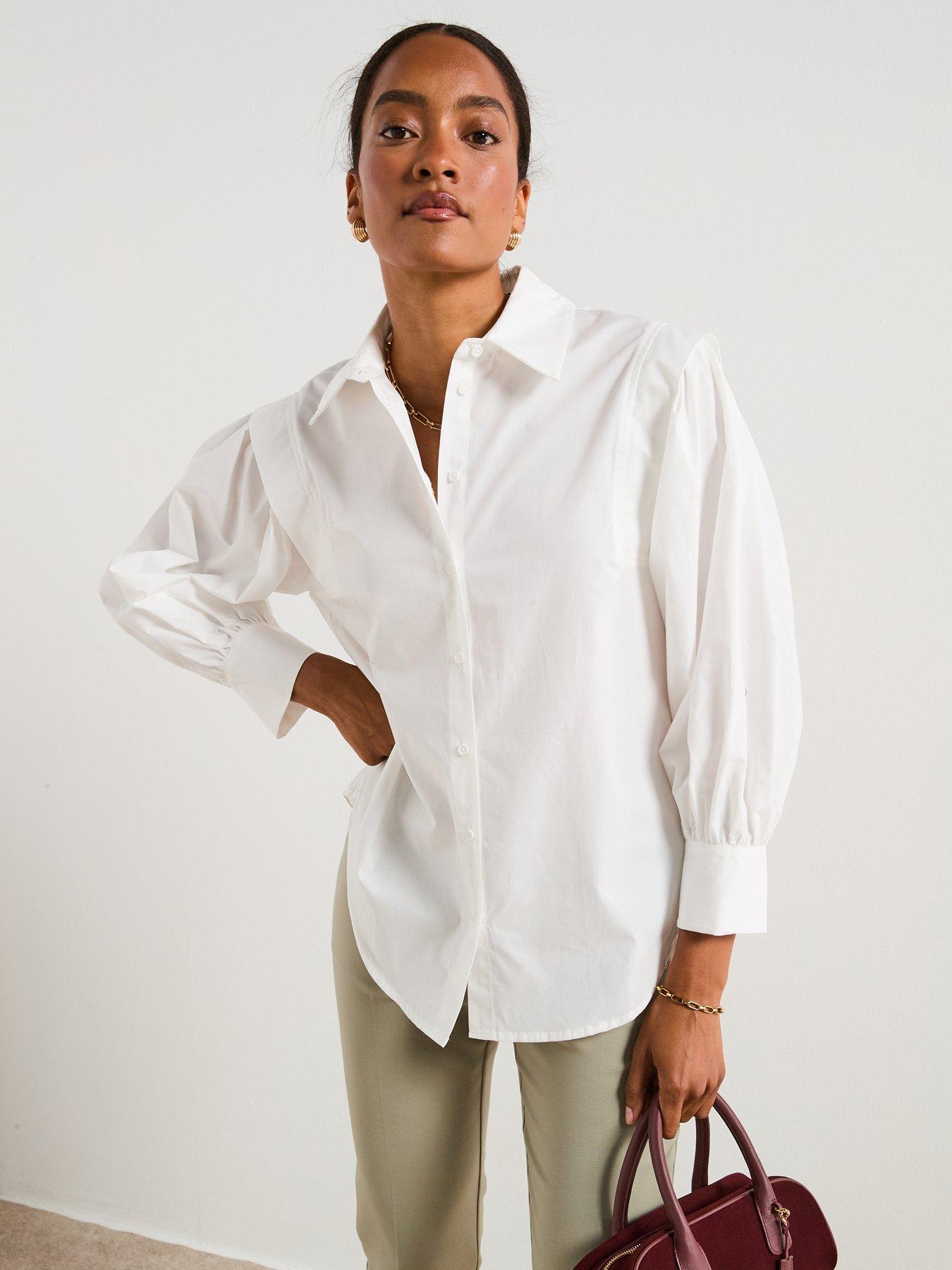  image of v-by-very-balloon-sleeve-cotton-button-through-shirt-white
