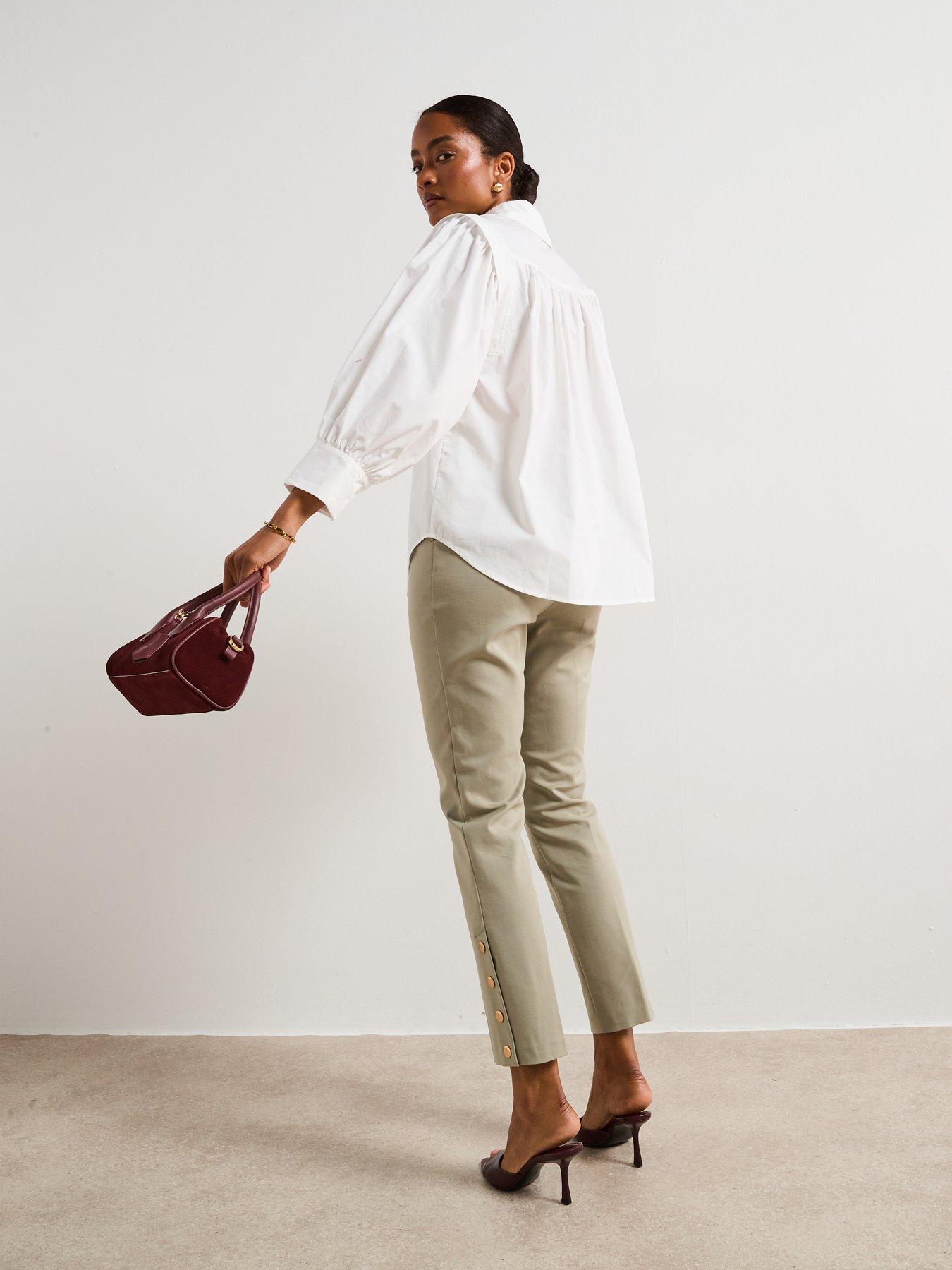 stillFront image of v-by-very-balloon-sleeve-cotton-button-through-shirt-white