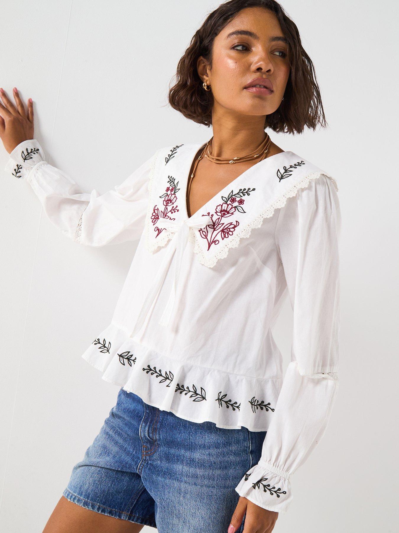 undefined V Collar Tie Front Blouse
