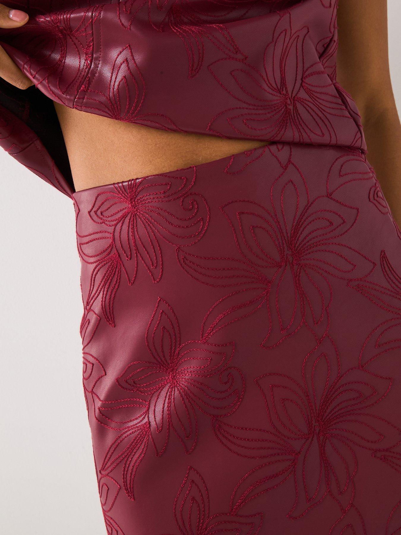 Image 4 of 6 of V by Very Embroidered Pu Mini Skirt - Burgundy
