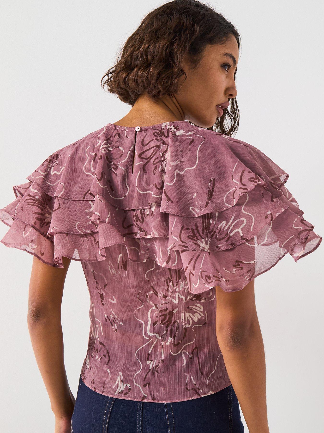  image of v-by-very-lace-insert-cape-frill-blousenbsp--pink