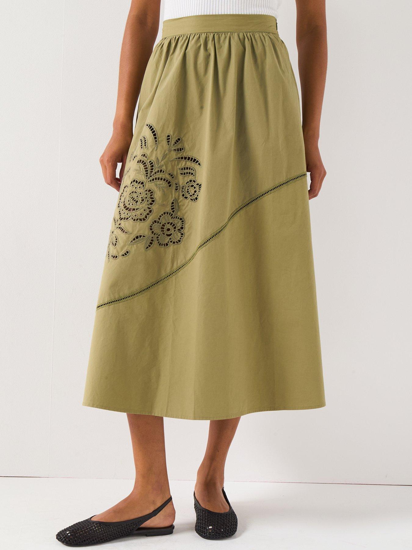 undefined Cutwork Midi Skirt - Green