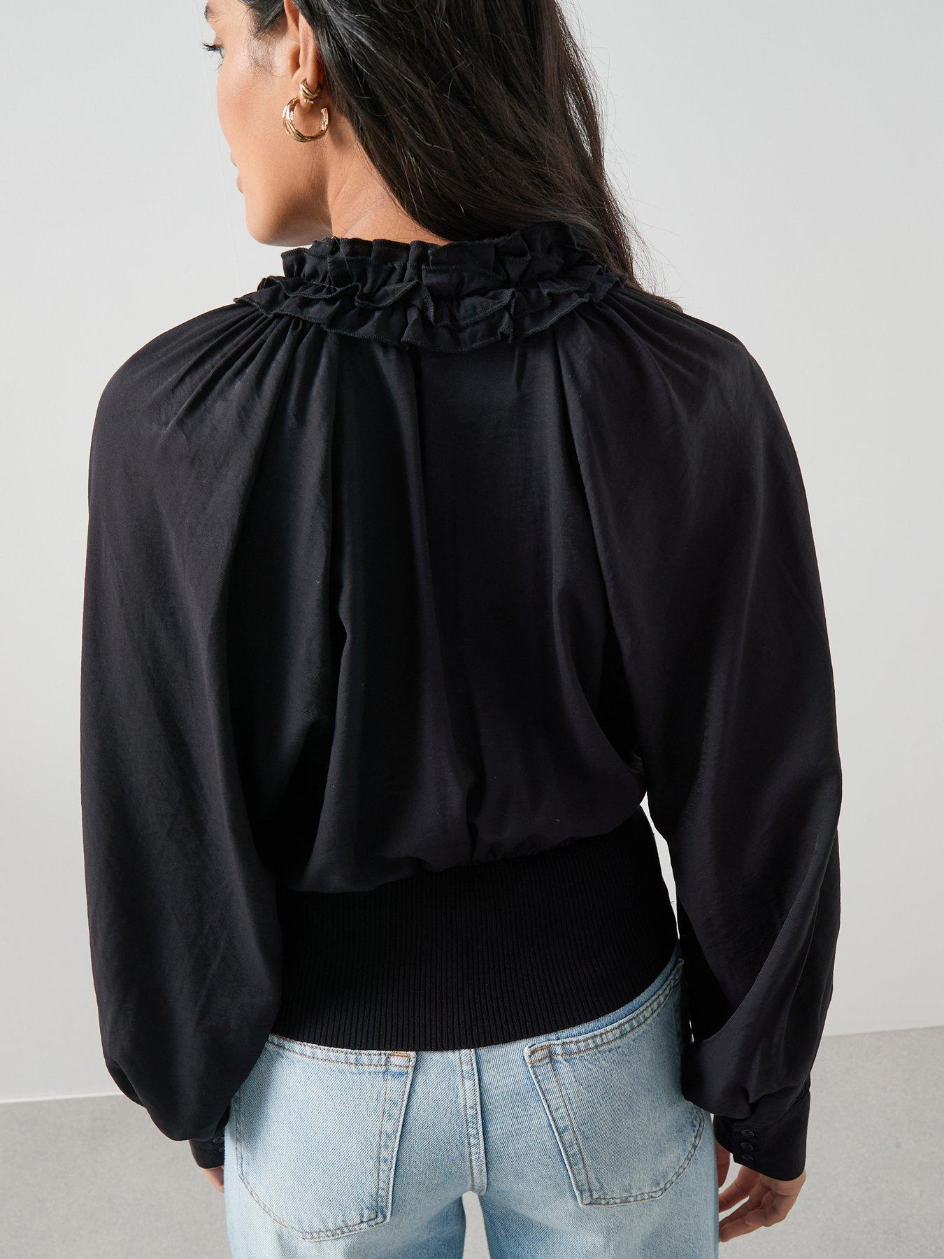 Image 2 of 6 of The Very Collection Ruffle Rib Bottom Blouse - Black