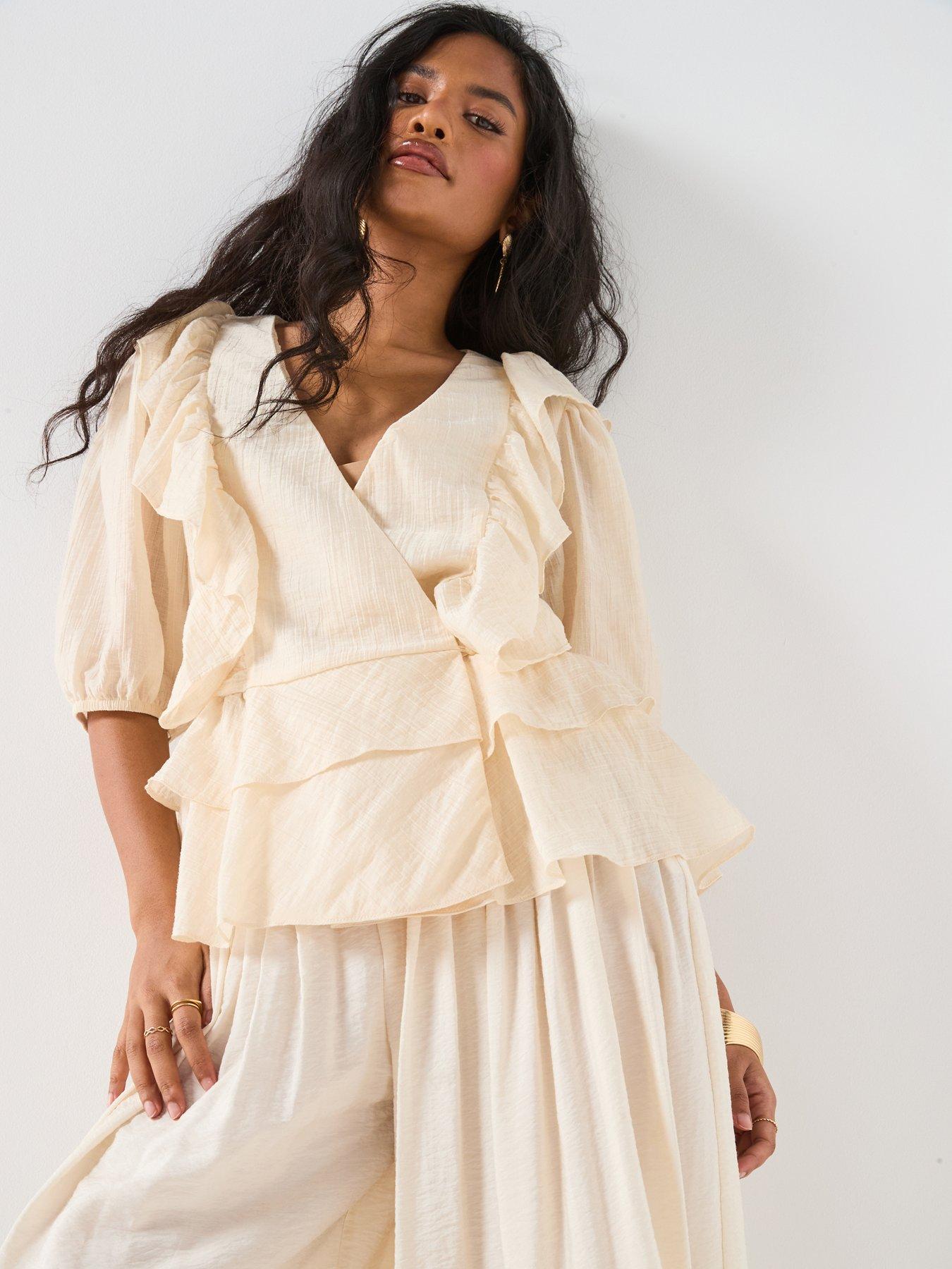 undefined Wrap Frill Blouse - Cream
