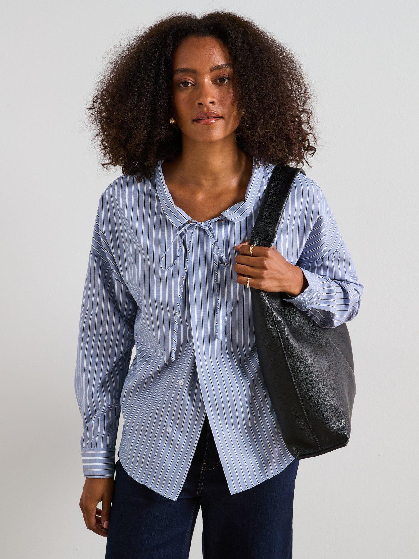 V by Very Stripe Blouse - Blue