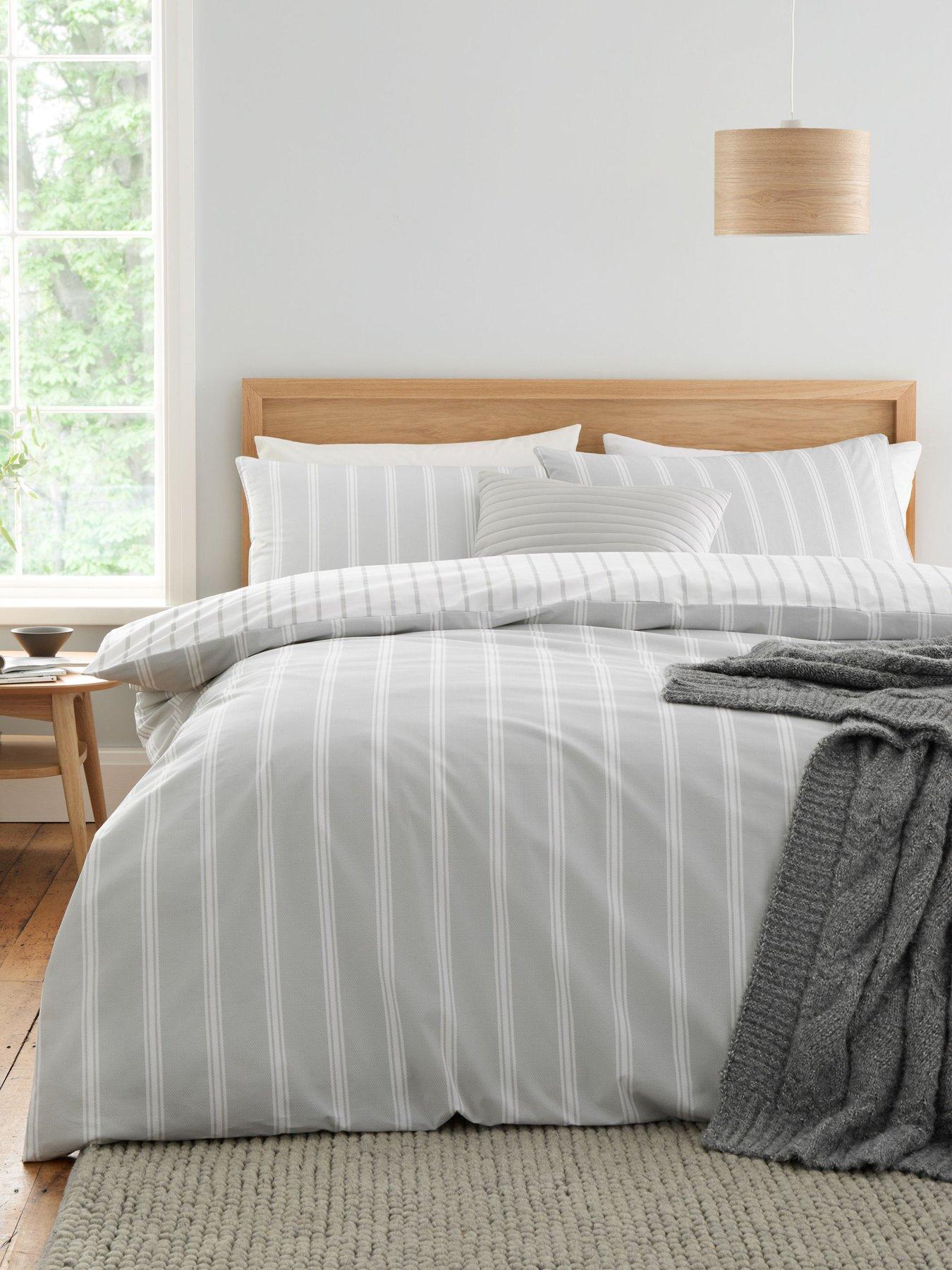 Bianca Ashford 100% Cotton Stripe Silver Duvet Set