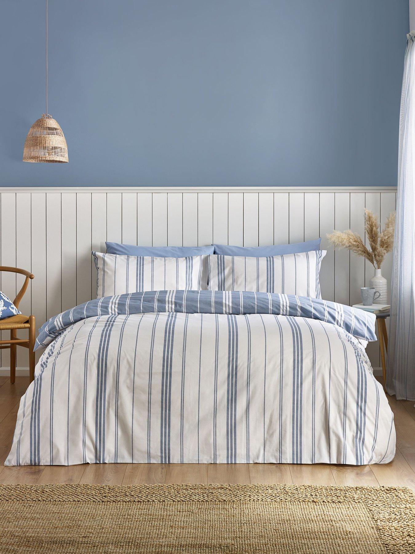  image of catherine-lansfield-harbour-stripe-duvet-cover-set