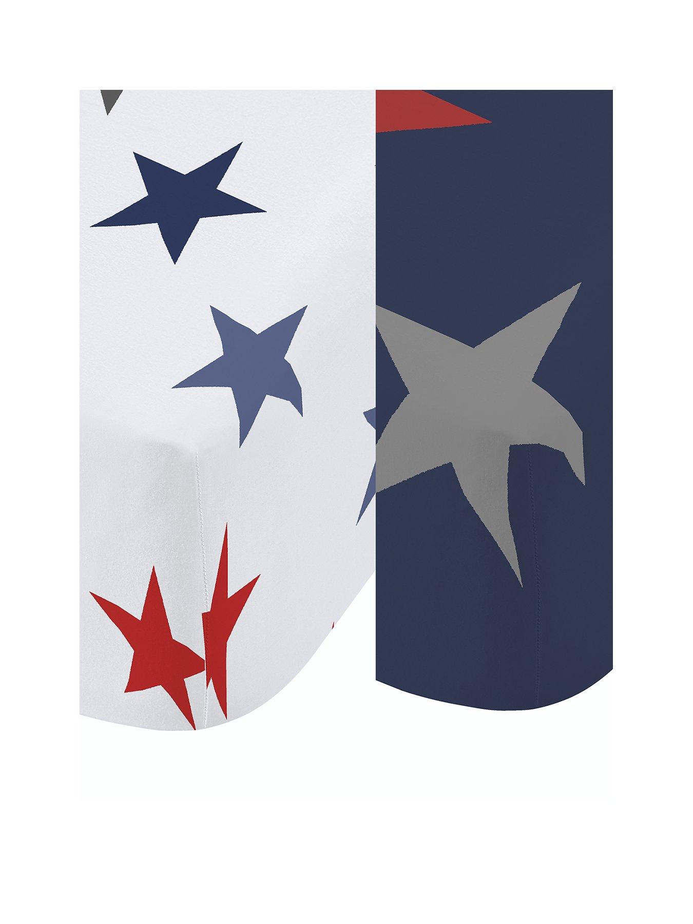  image of catherine-lansfield-stripes-and-stars-fitted-sheets-twin-pack