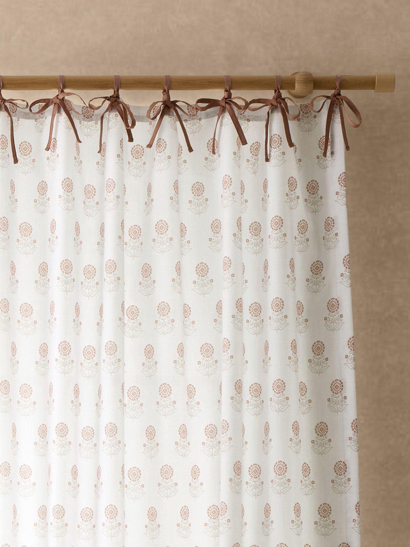 undefined Woodblock Floral Tie Top Voile Curtain