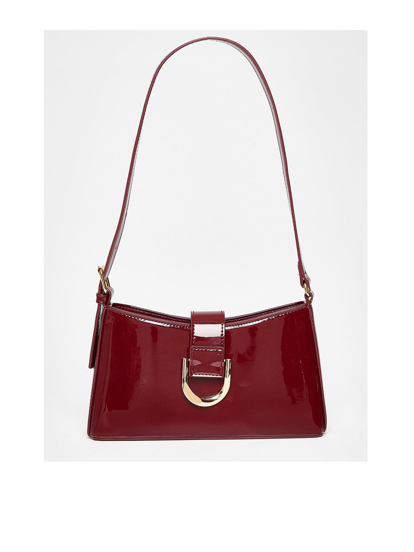 undefined Dark Red Buckle Detail Shoulder Bag