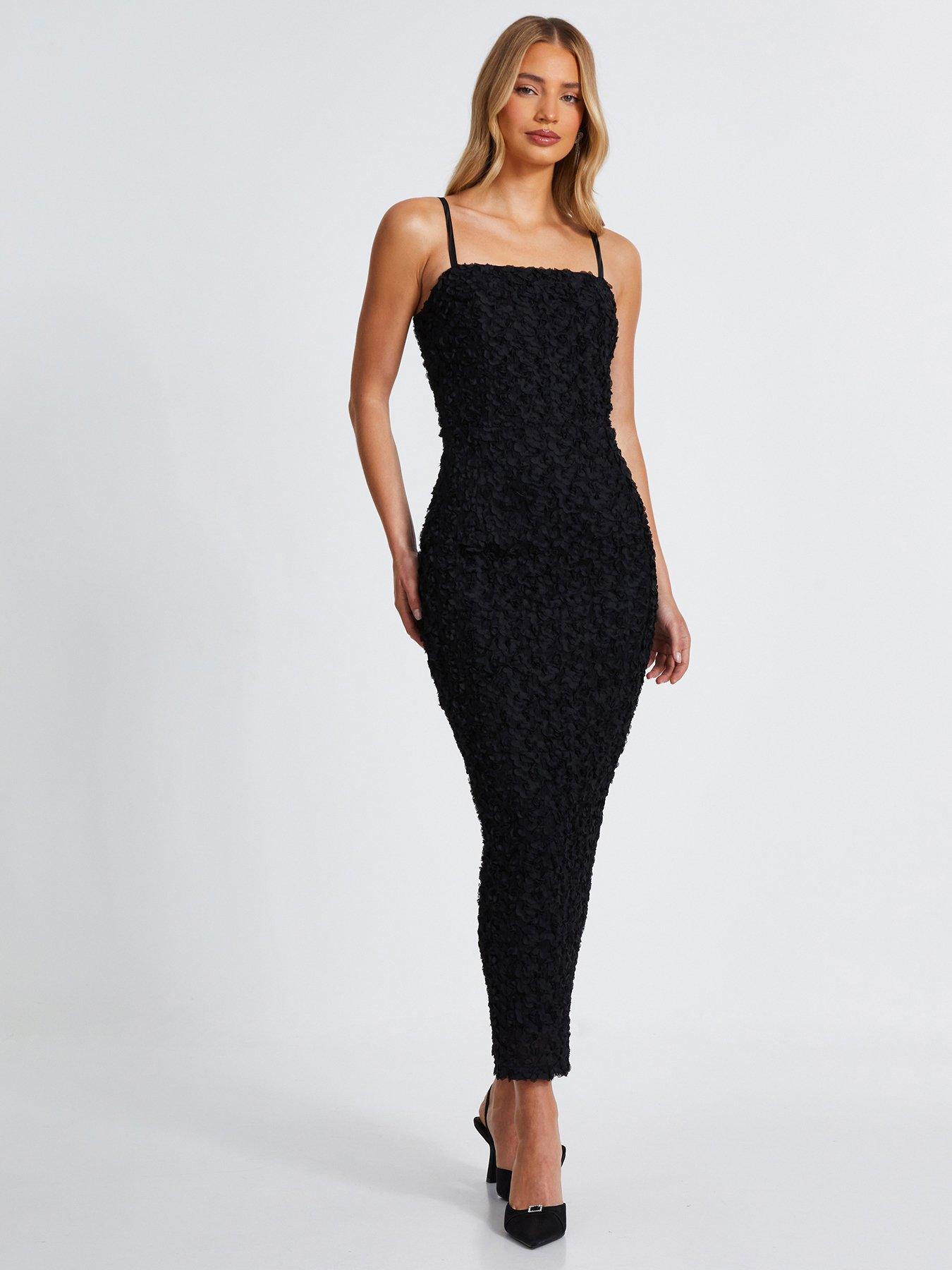 quiz-black-flower-detail-midaxi-dress