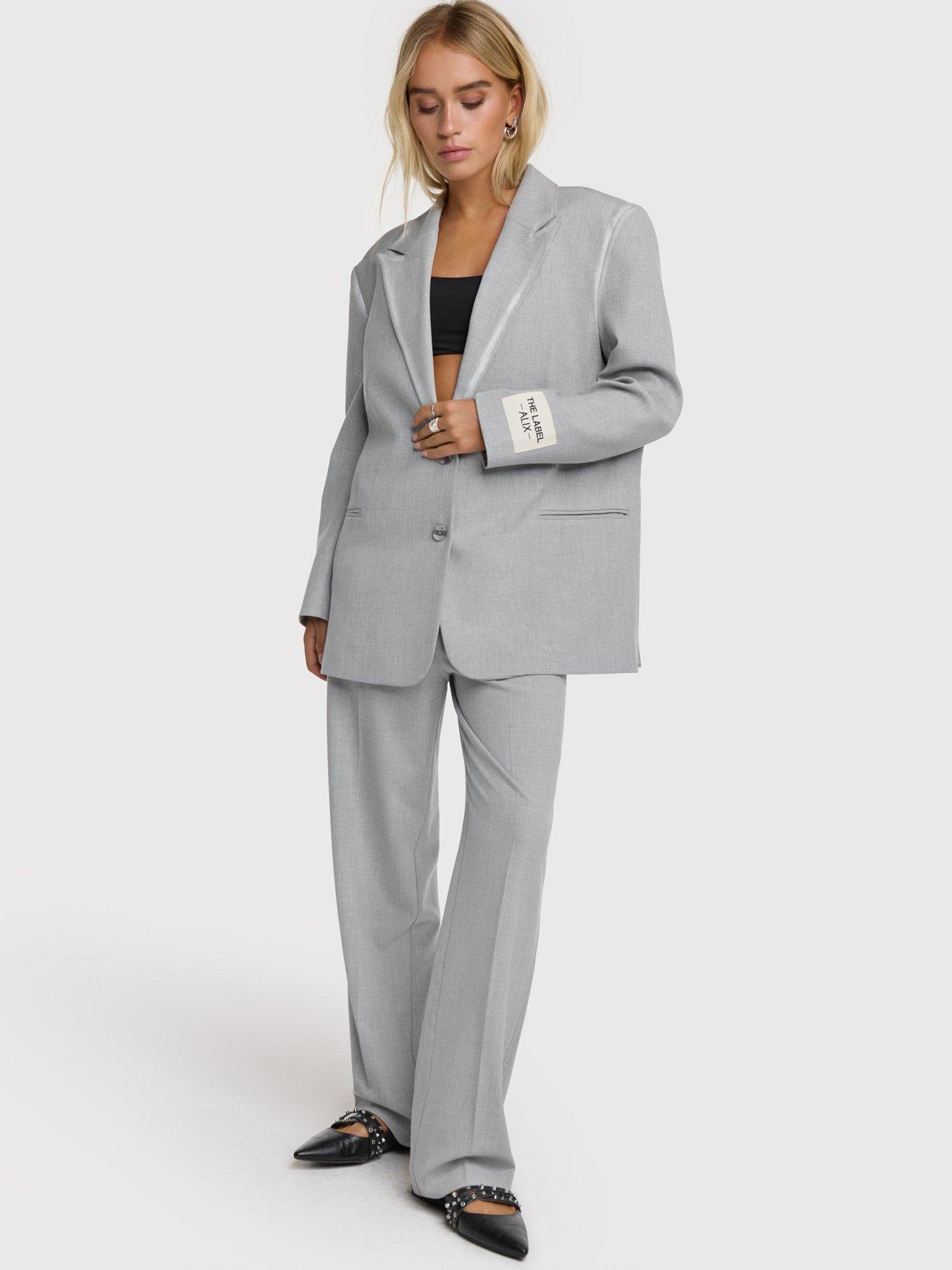 Image 1 of 4 of Alix the Label Foil Stripe Pants - Light Grey