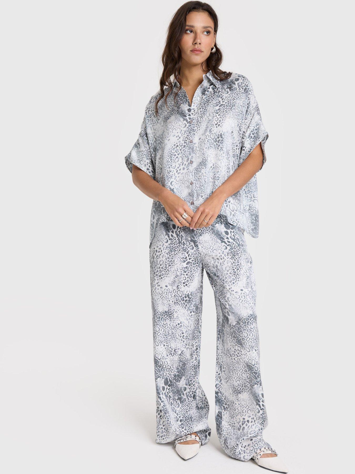 Image 1 of 4 of Alix the Label Animal Wide Leg Pants - Grey