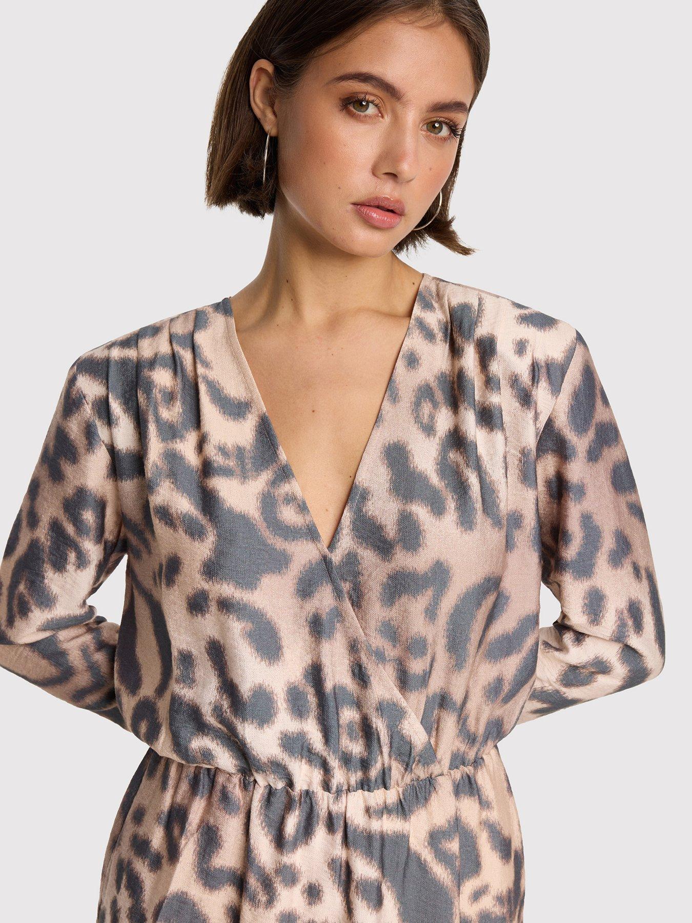 Image 3 of 4 of Alix the Label Jaguar Fake Wrap Dress - Brown