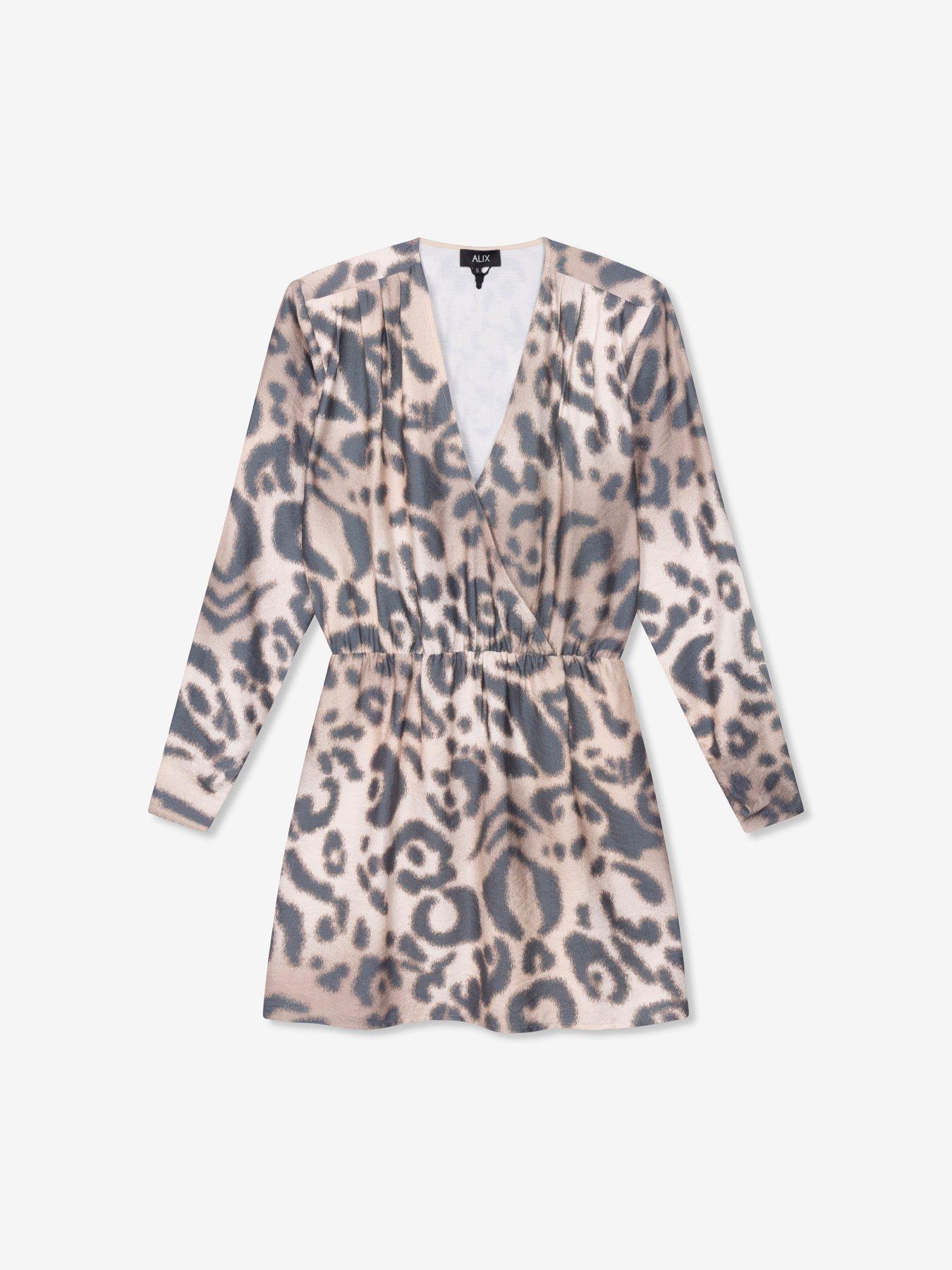 Image 4 of 4 of Alix the Label Jaguar Fake Wrap Dress - Brown