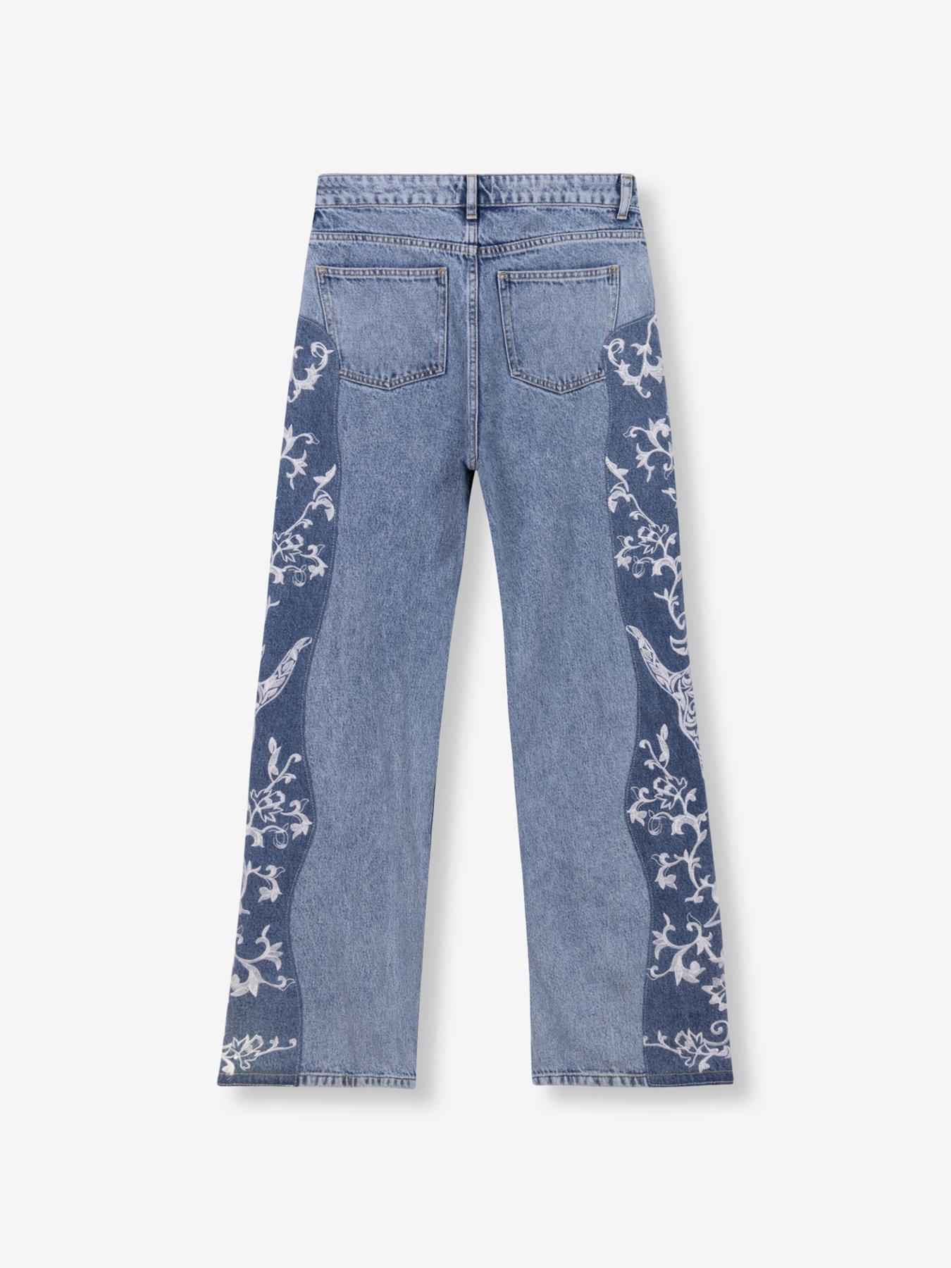 Image 2 of 6 of Alix the Label Flower Bull Denim Pants - Blue