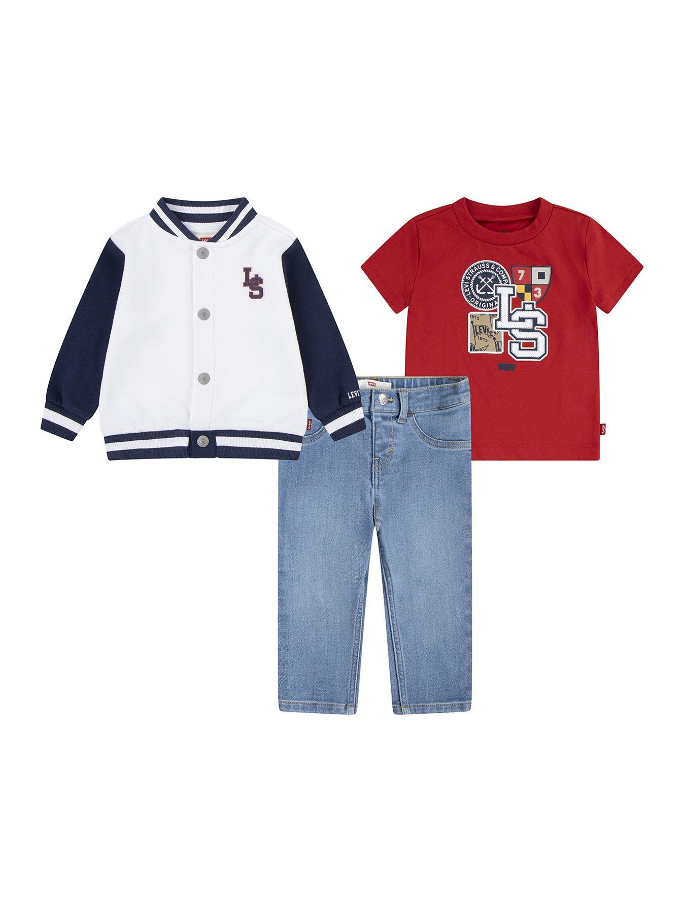 undefined Baby Boys Bomber, Tee & Denim Pant Set - White