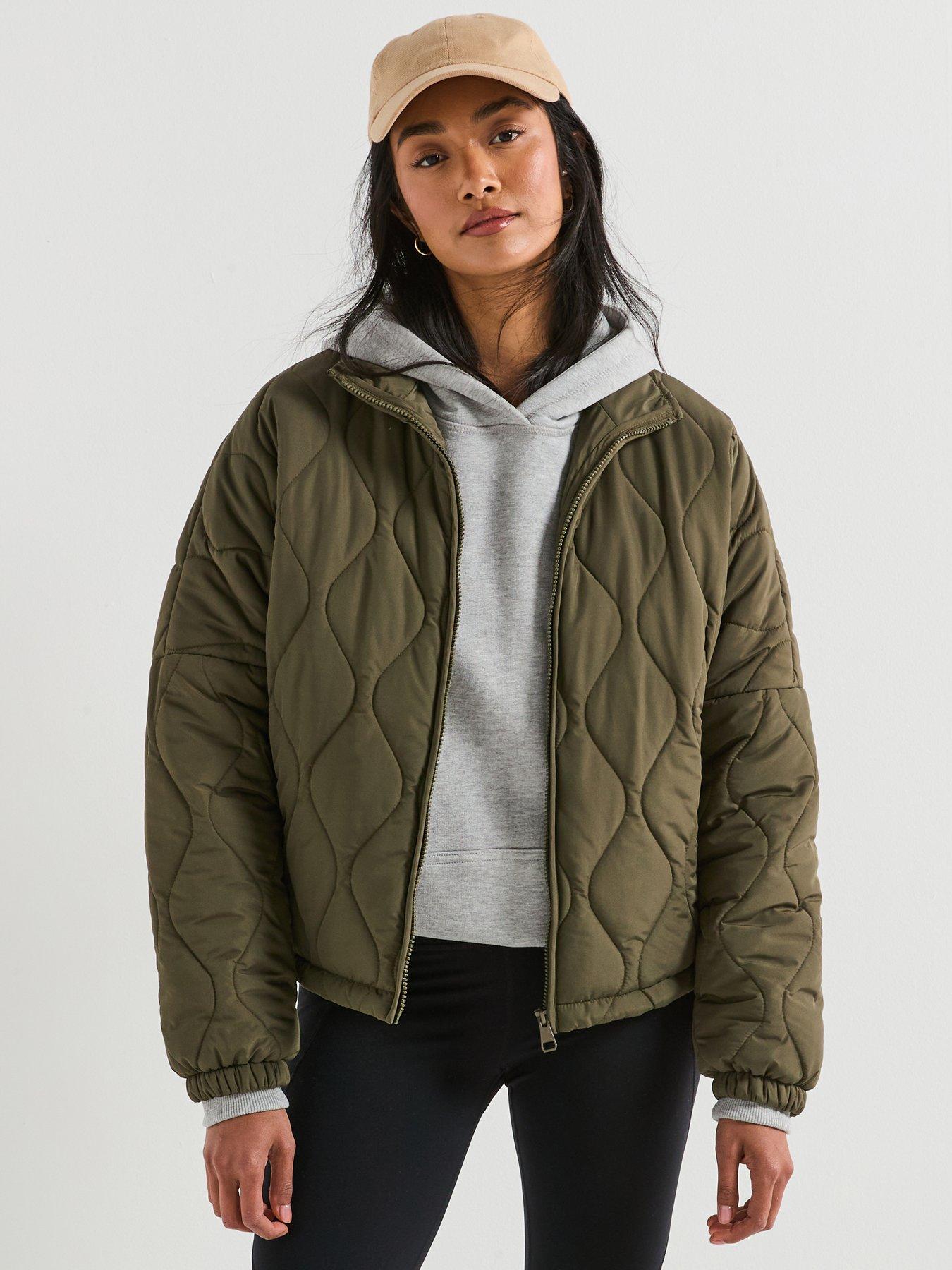 undefined Funnel Neck Quilted Bomber - Khaki