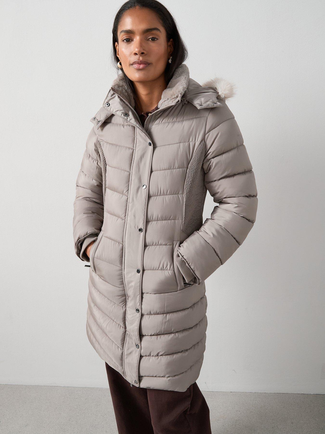 undefined Waist Detail Padded Coat - Mink