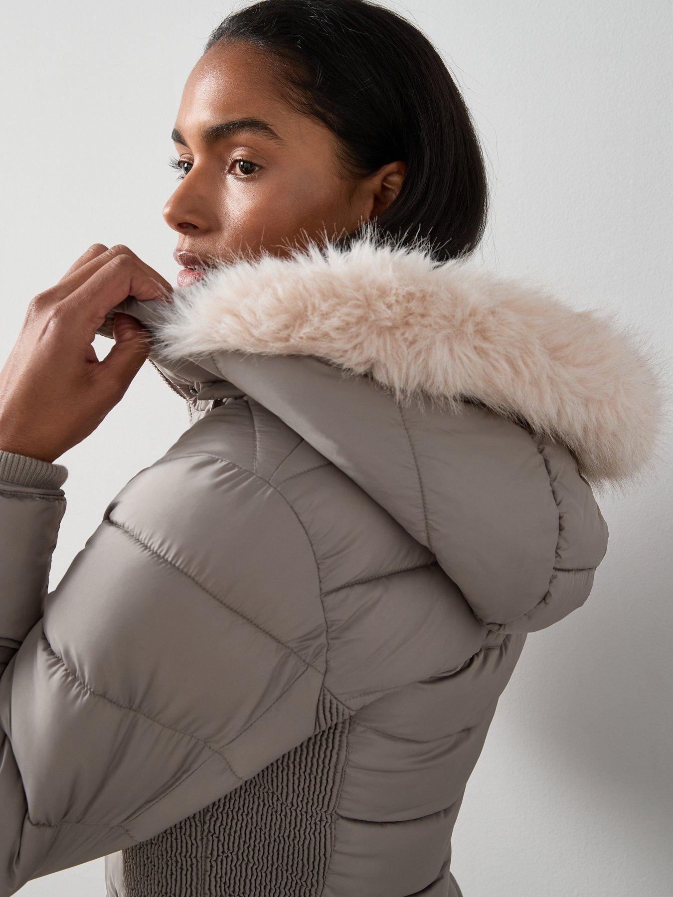 Image 4 of 7 of The Very Collection Waist Detail Padded Coat - Mink