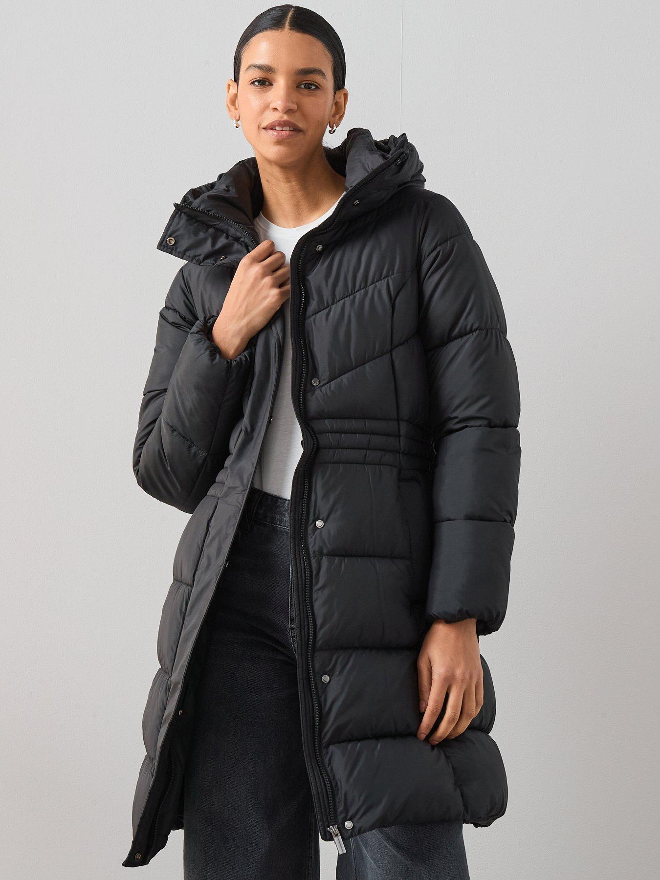 undefined Longline Sorona Padded Coat With Pull Out Hood - Black