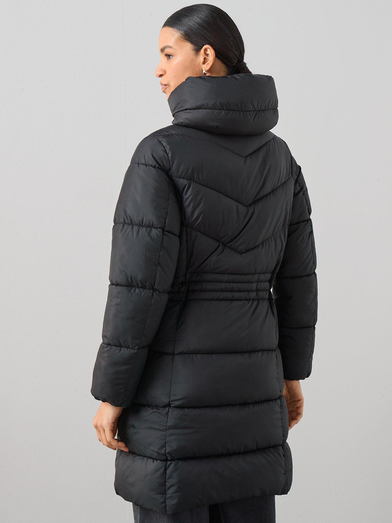 Image 2 of 6 of The Very Collection Longline Sorona Padded Coat With Pull Out Hood - Black