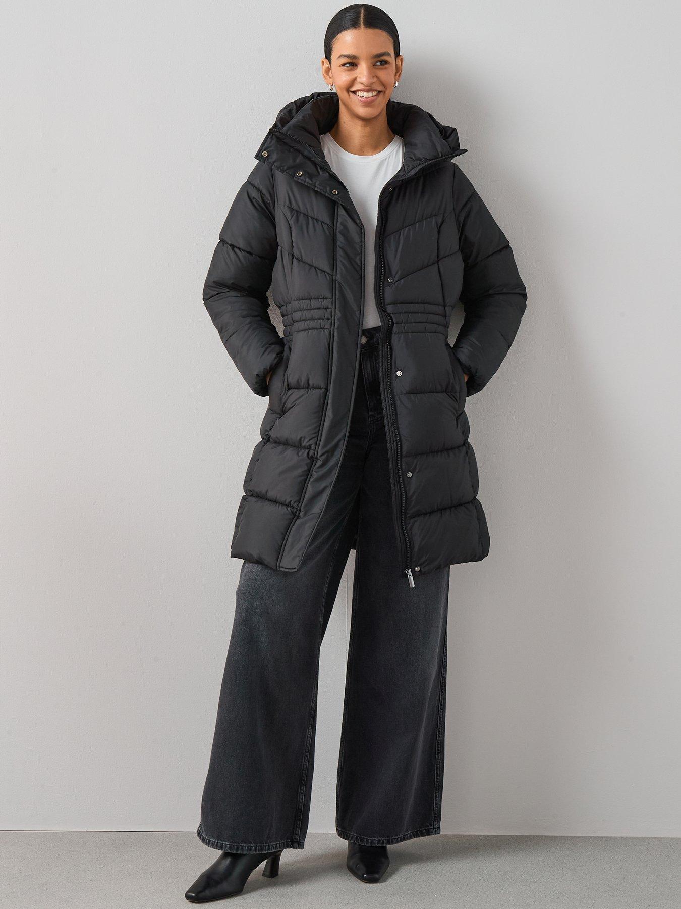 Image 3 of 6 of The Very Collection Longline Sorona Padded Coat With Pull Out Hood - Black