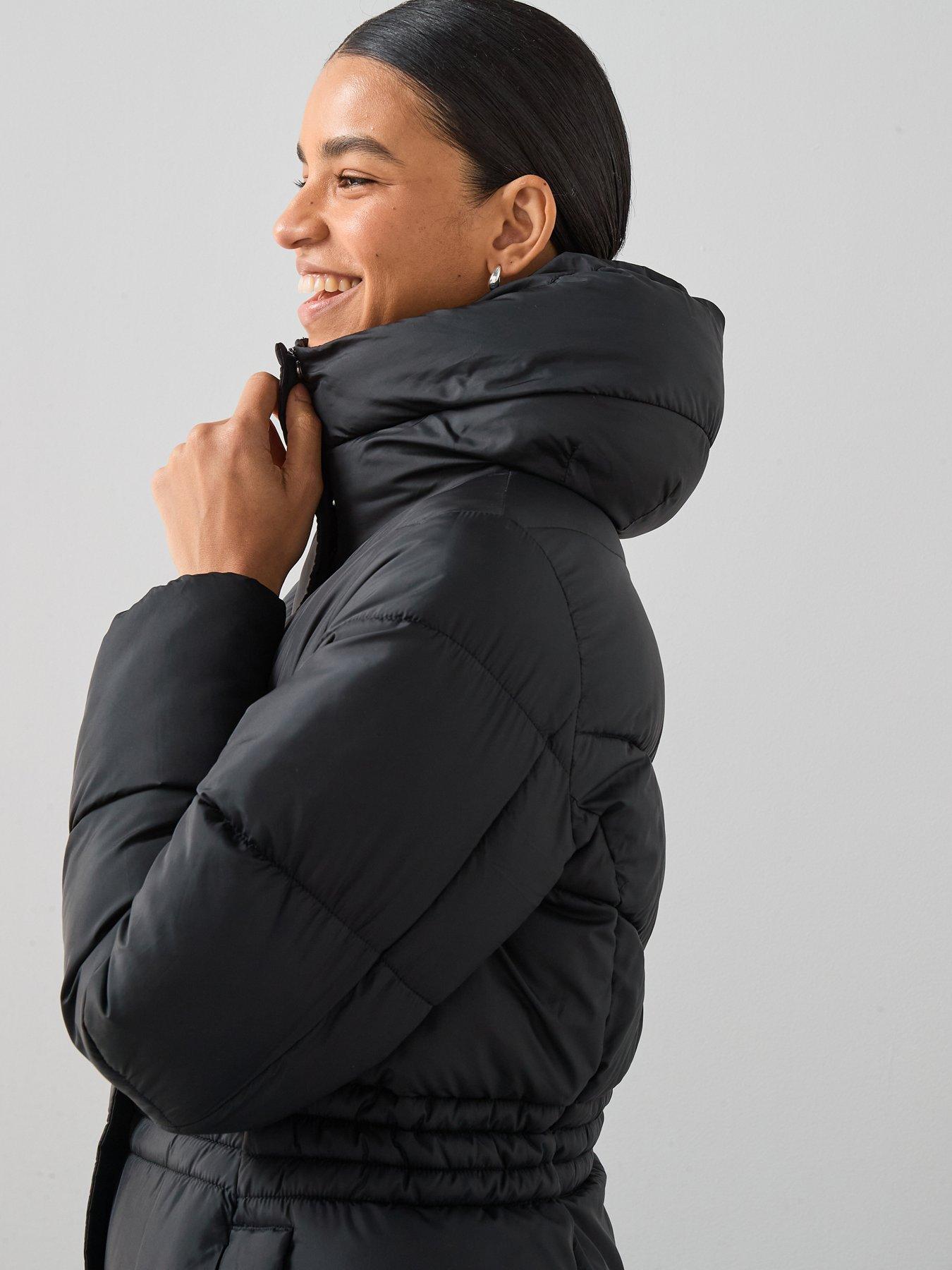 Image 5 of 6 of The Very Collection Longline Sorona Padded Coat With Pull Out Hood - Black
