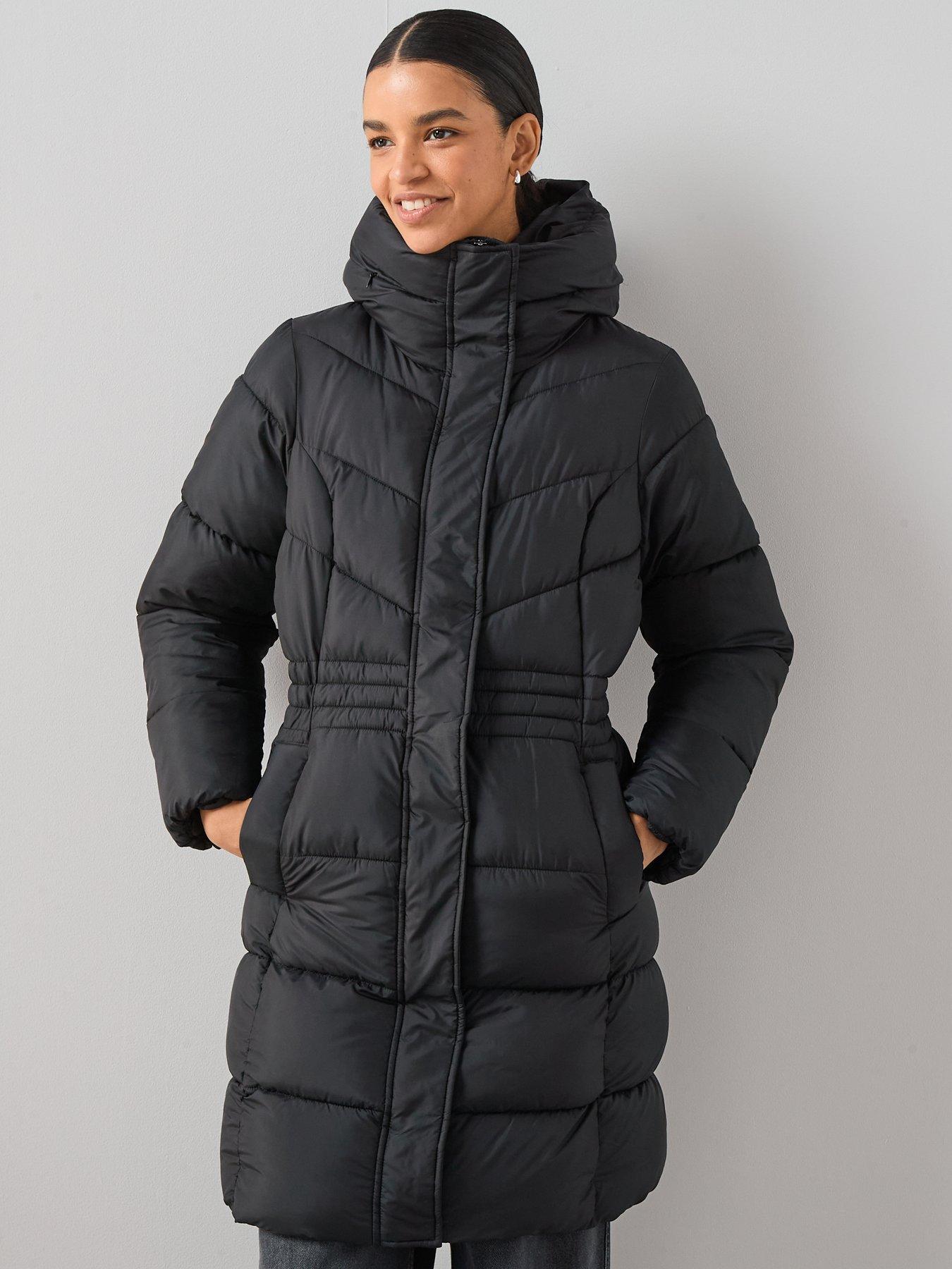 Image 6 of 6 of The Very Collection Longline Sorona Padded Coat With Pull Out Hood - Black