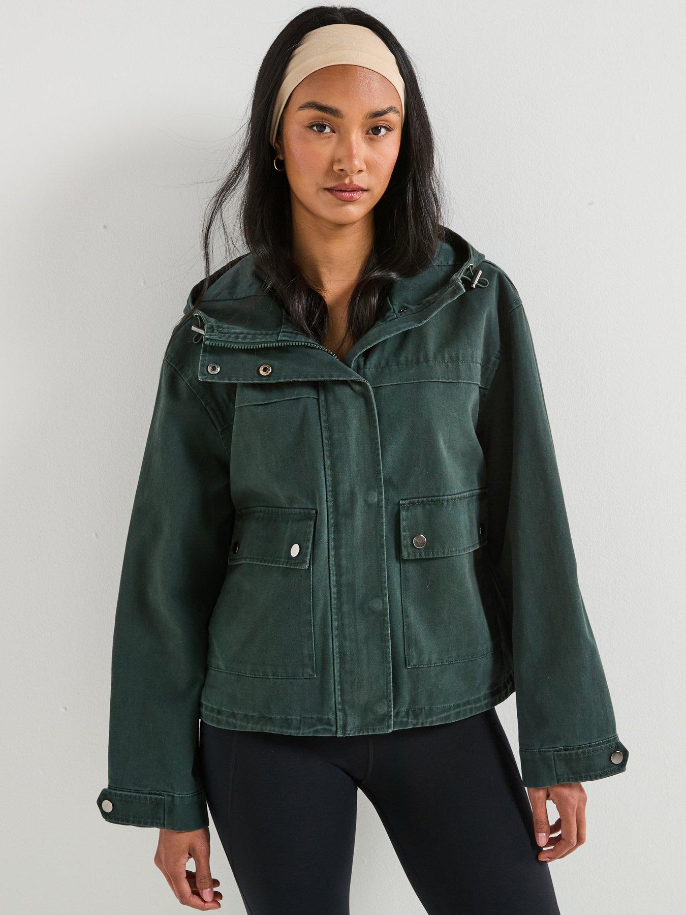V by Very Washed Cotton Hooded Short Jacket - Khaki