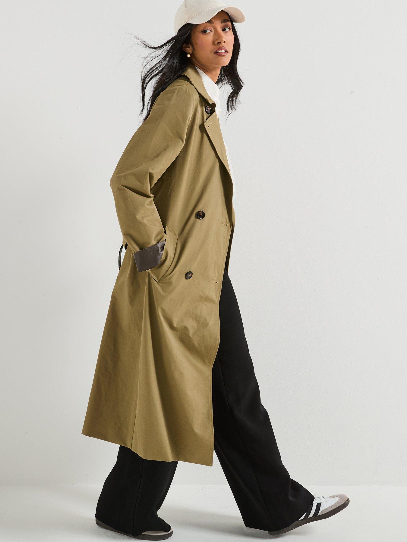 Image 3 of 6 of V by Very Longline Trench With Faux Leather Trims - Beige