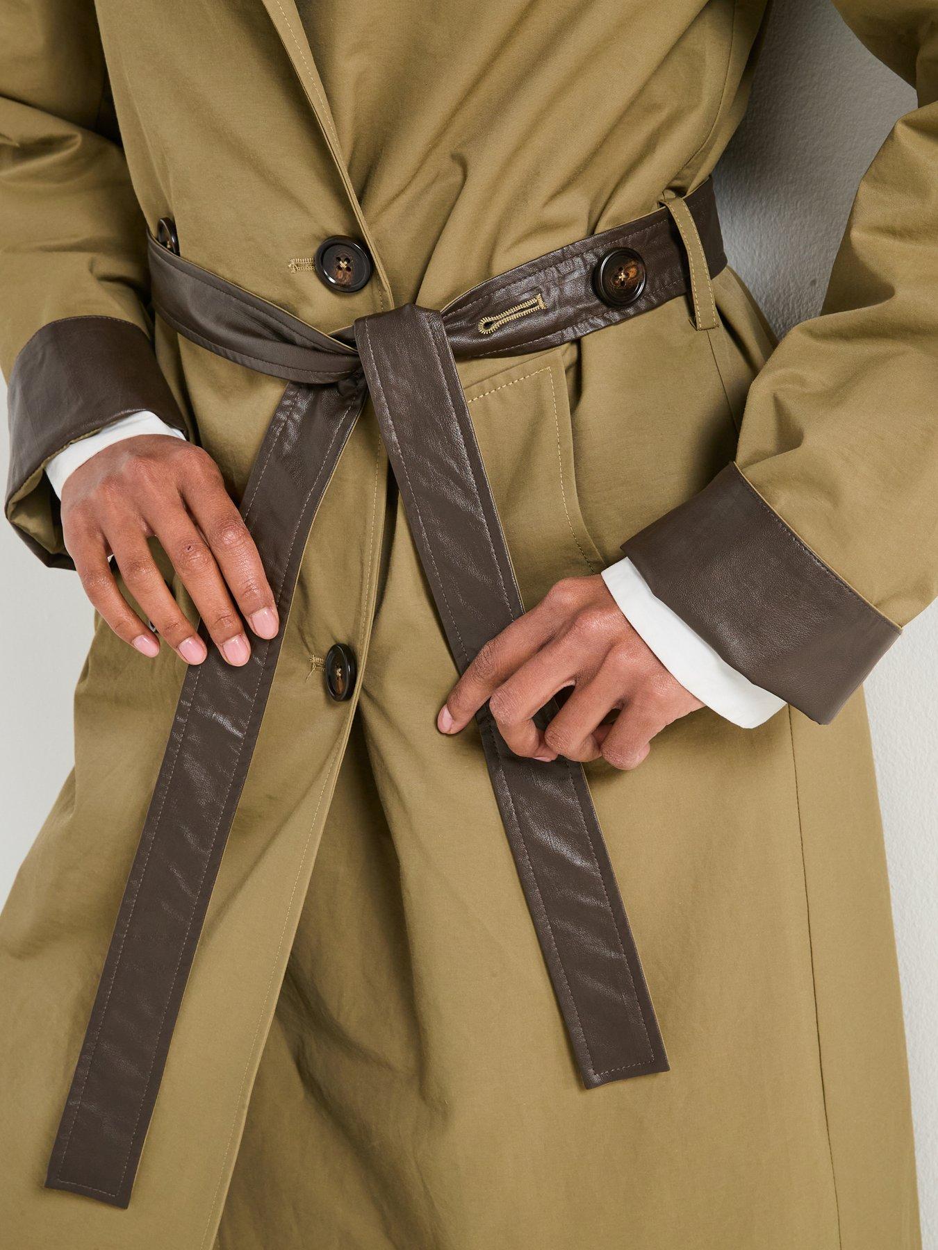 Image 4 of 6 of V by Very Longline Trench With Faux Leather Trims - Beige