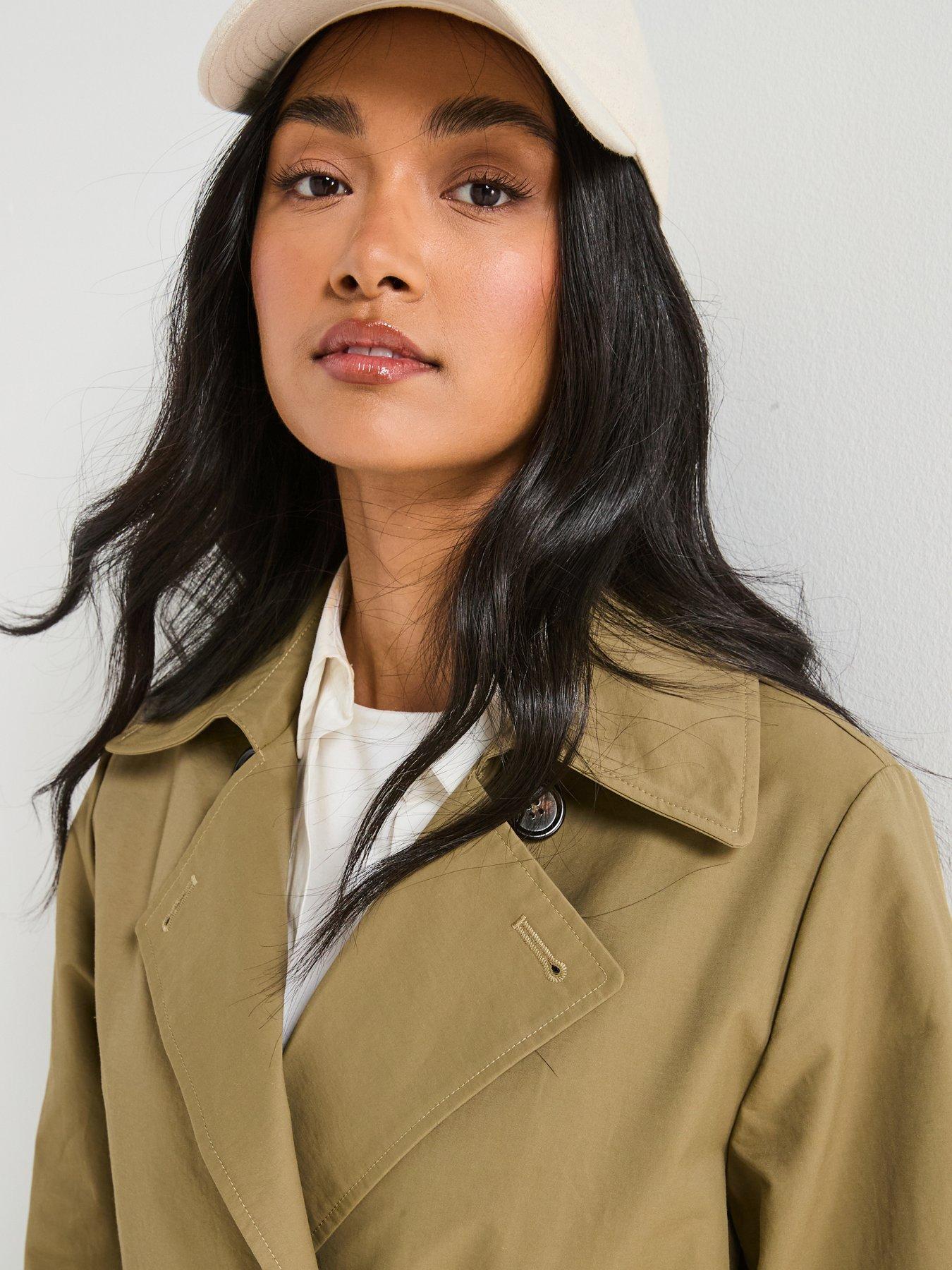 Image 5 of 6 of V by Very Longline Trench With Faux Leather Trims - Beige