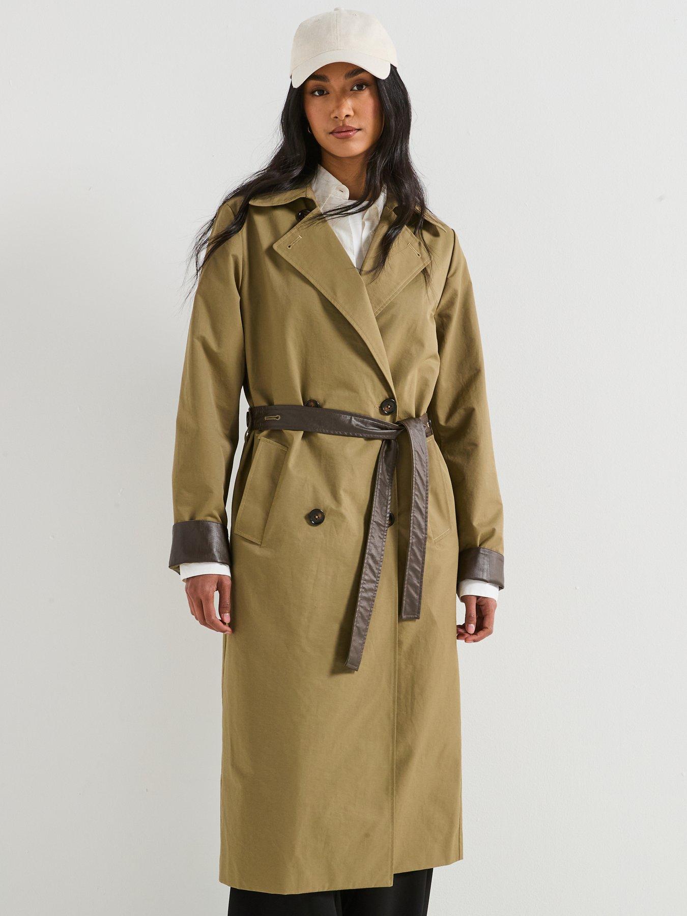 Image 6 of 6 of V by Very Longline Trench With Faux Leather Trims - Beige