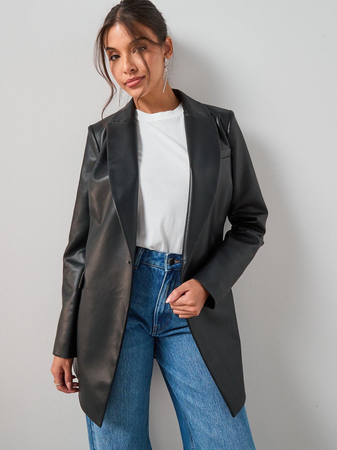  image of the-very-collection-faux-leather-blazer-black