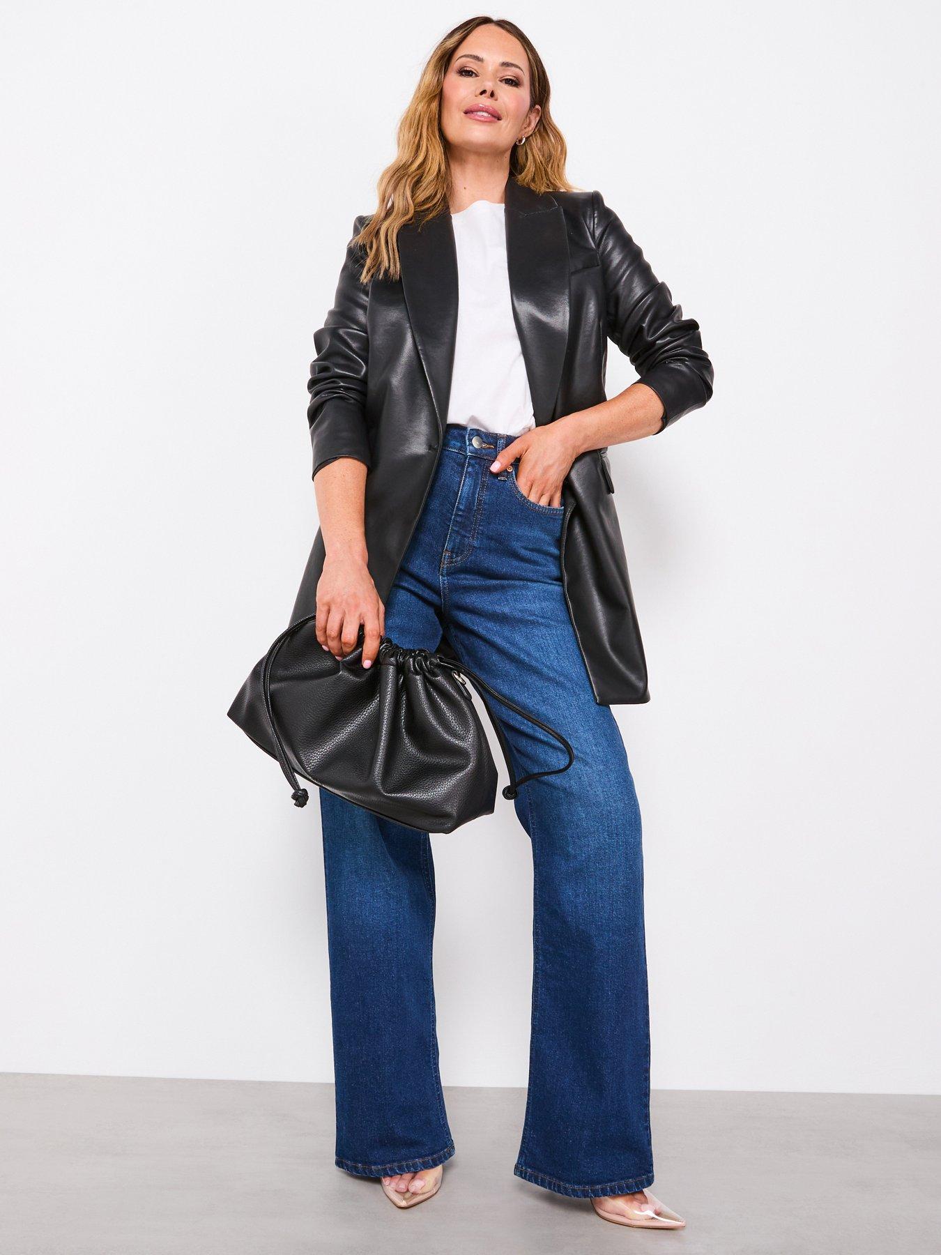 undefined Faux Leather Blazer - Black