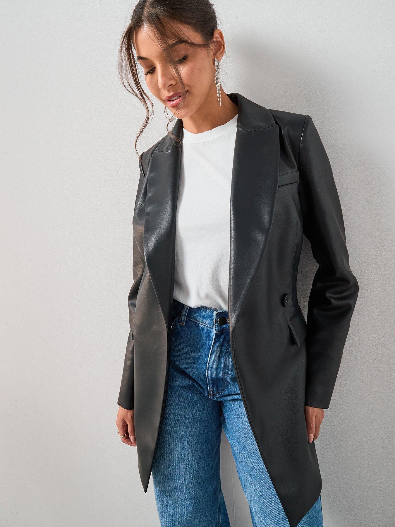 Image 1 of 5 of V by Very Faux Leather Blazer - Black