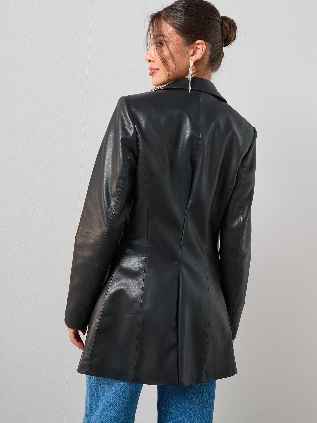 back image of the-very-collection-faux-leather-blazer-black