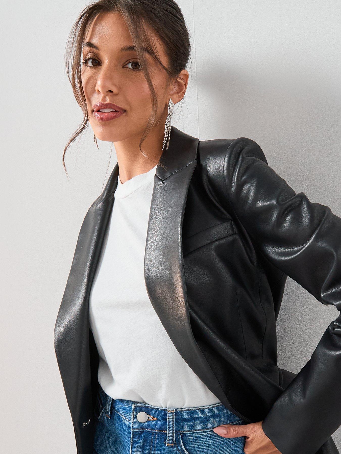  image of the-very-collection-faux-leather-blazer-black