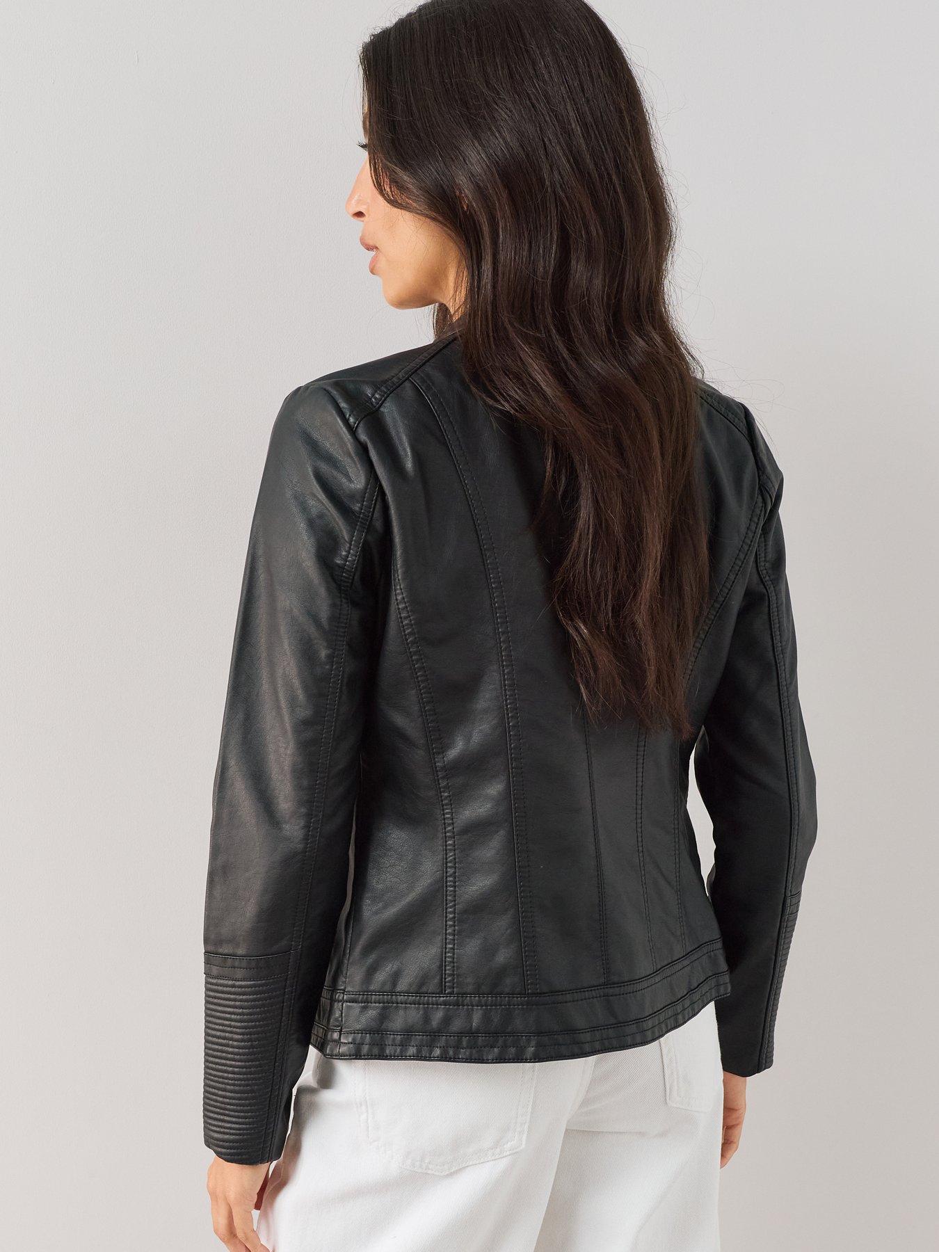 Image 2 of 7 of The Very Collection Faux Leather Collarless Stitch Jacket - Black