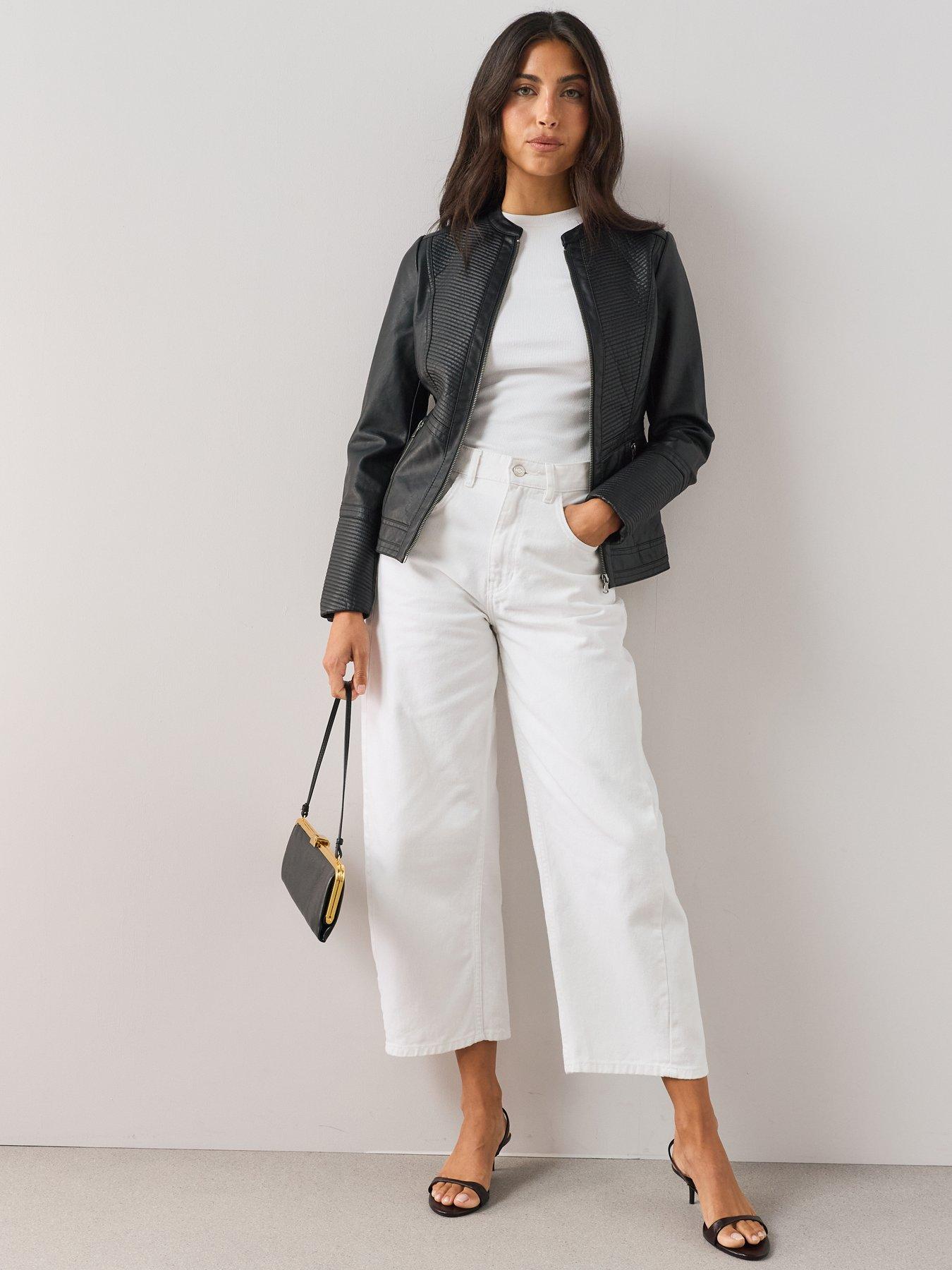 Image 3 of 7 of The Very Collection Faux Leather Collarless Stitch Jacket - Black
