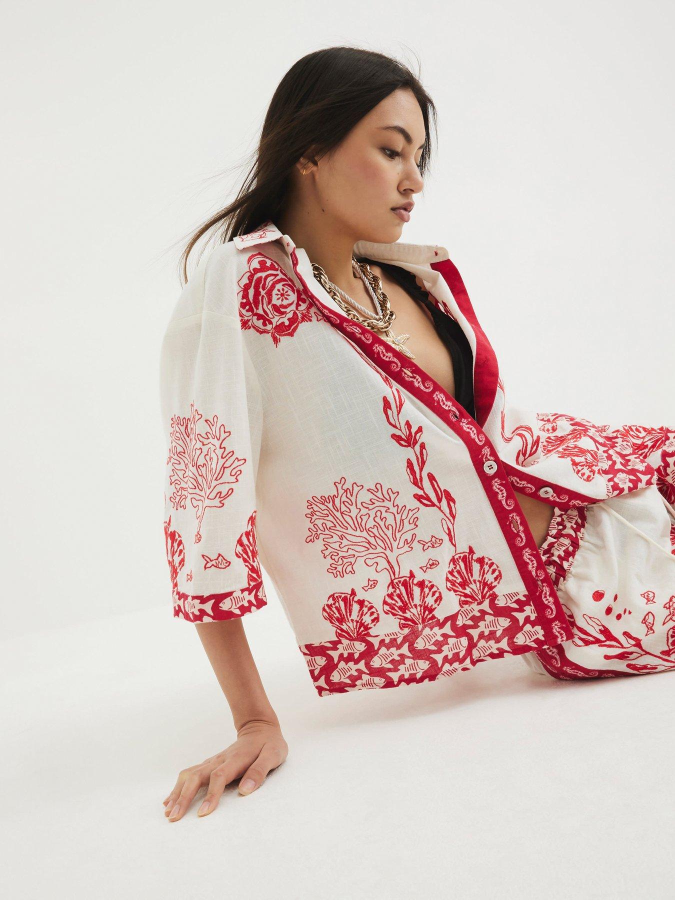 stillFront image of river-island-boxy-shell-riviera-shirt-red