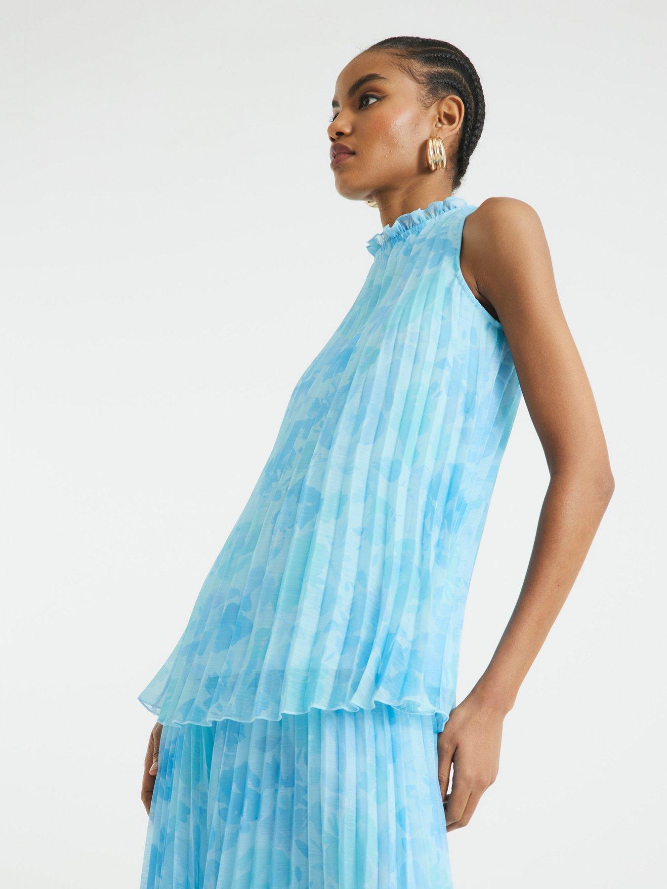 front image of river-island-plisse-tunic-top-blue