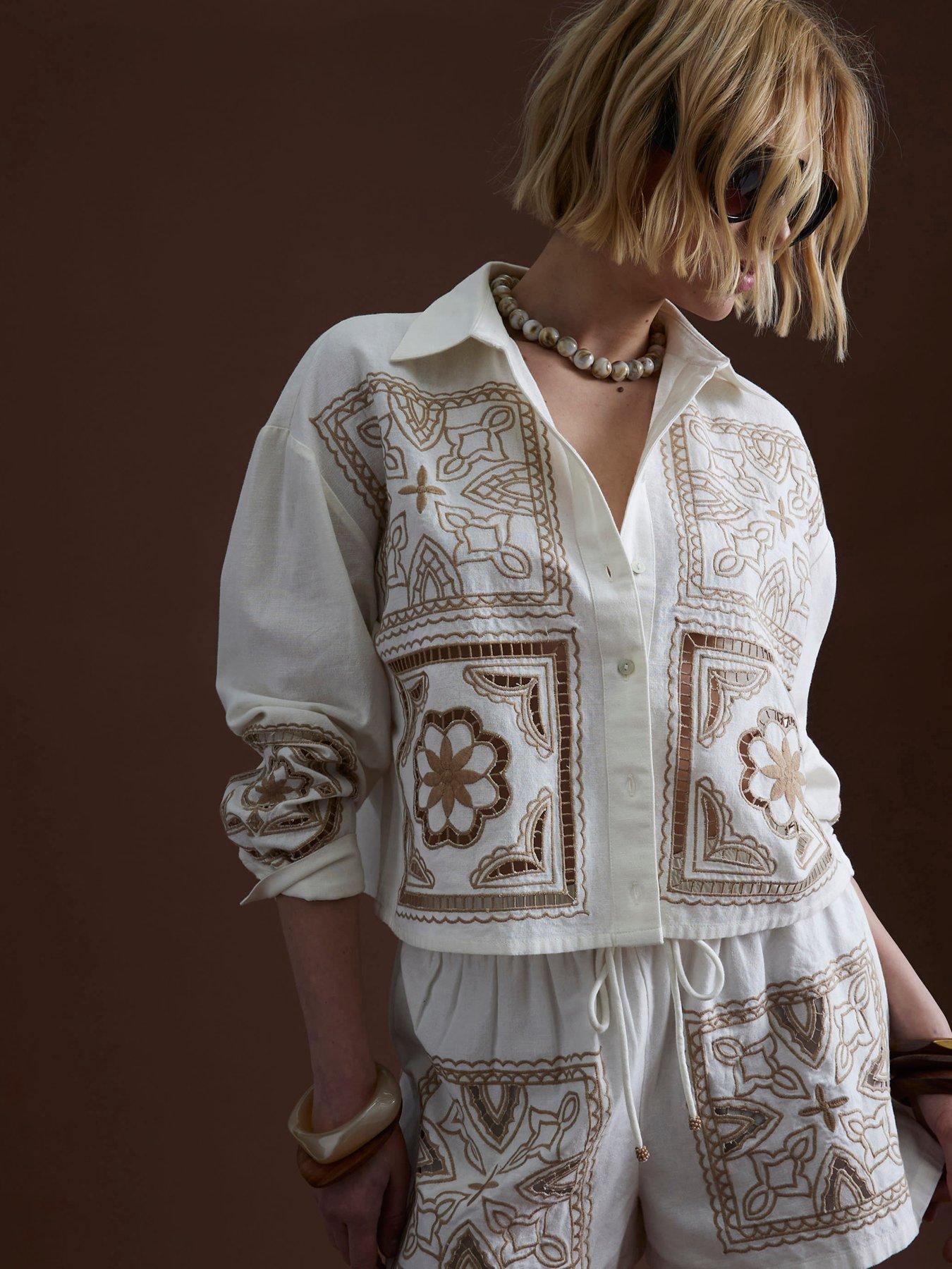 undefined Crochet Patch Shirt - Cream
