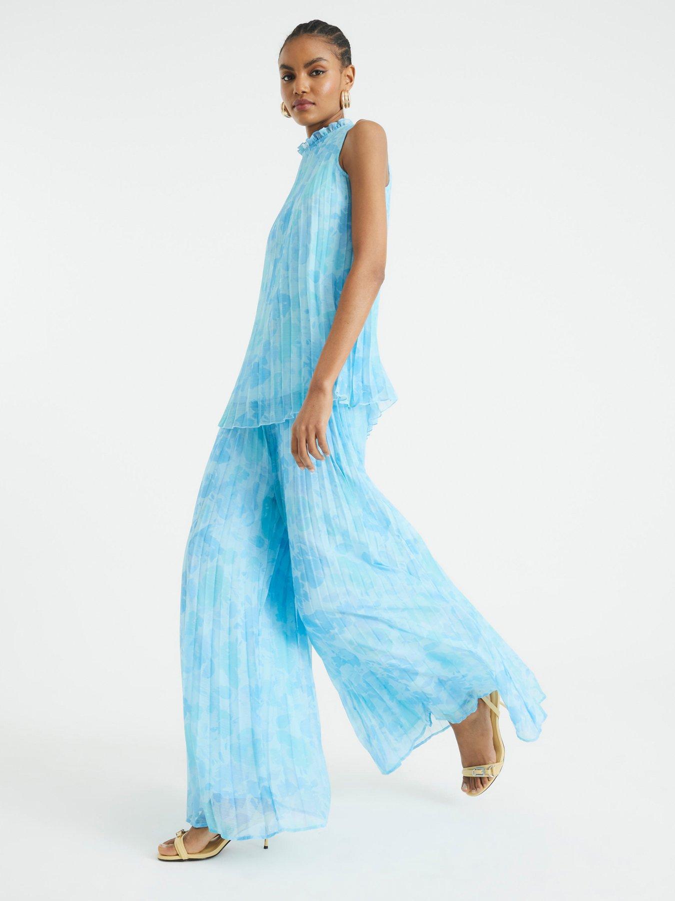  image of river-island-wide-leg-plisse-trouser-blue